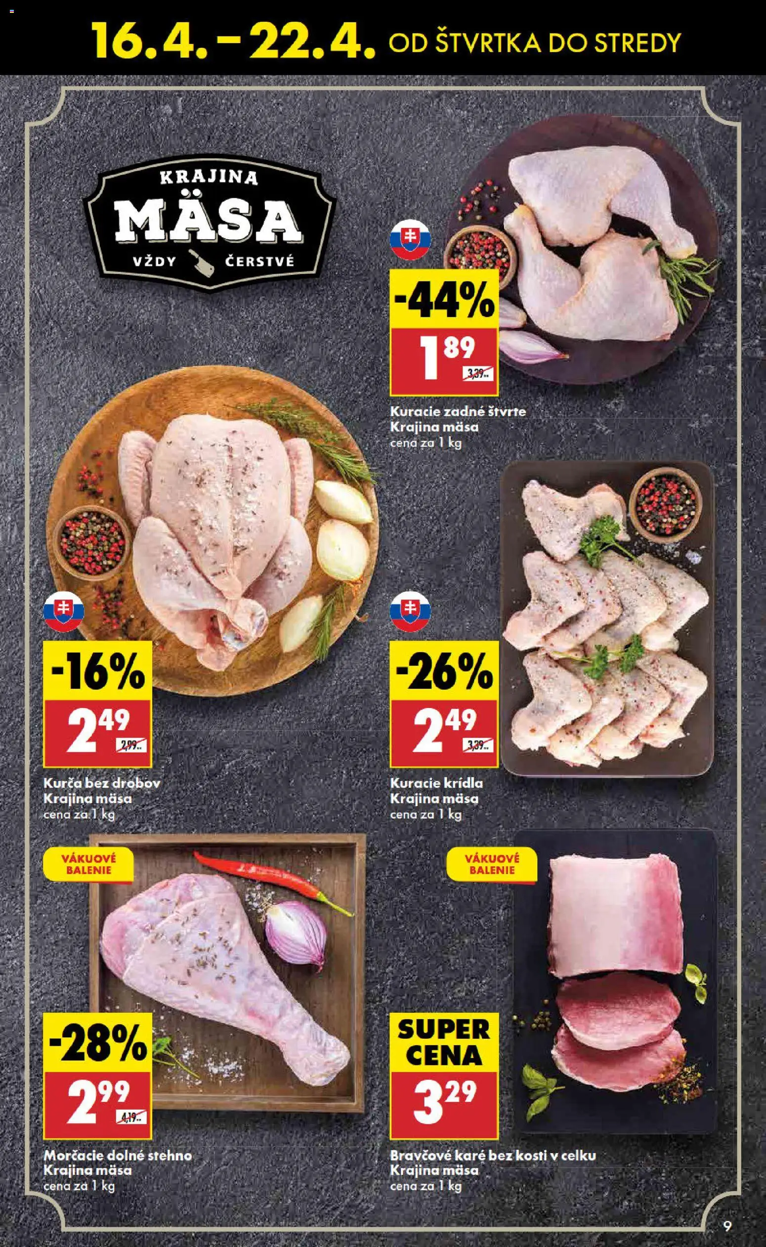 Nové Biedronka akcie – leták je platný od 16.04.2026 | Strana: 9 | Produkty: Kuracie krídla, Kurča, Bravčové karé