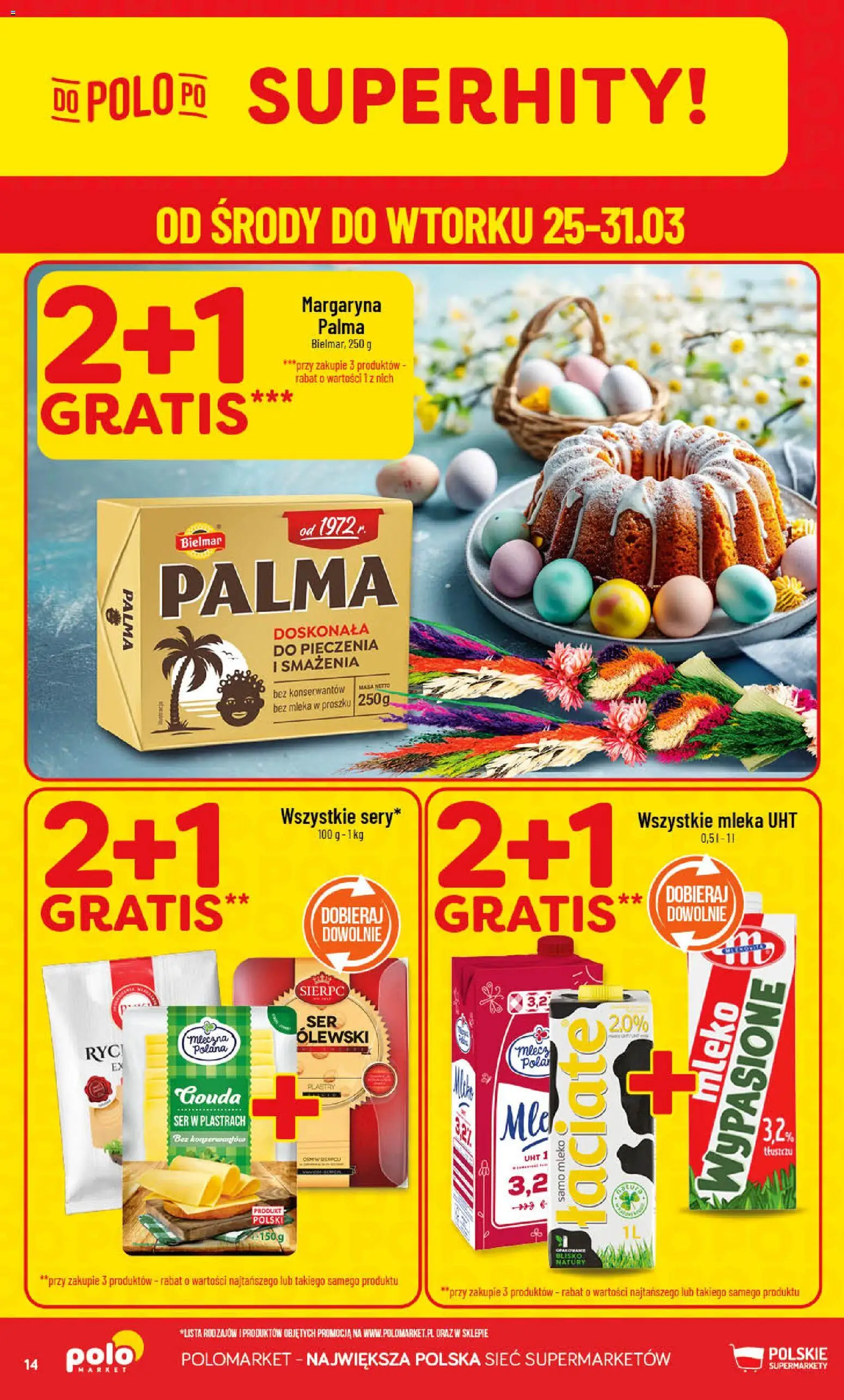 POLOmarket gazetka od 25.03.2026 | Strona: 14 | Produkty: Mleka, Margaryna, Mleko, Ser