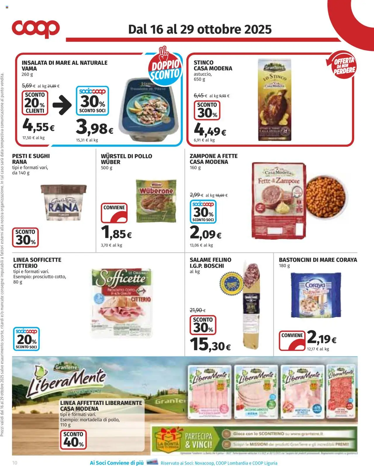 Volantino COOP del 16.10.2025 | Pagina: 10 | Prodotti: Salame, Prosciutto, Data, Mortadella