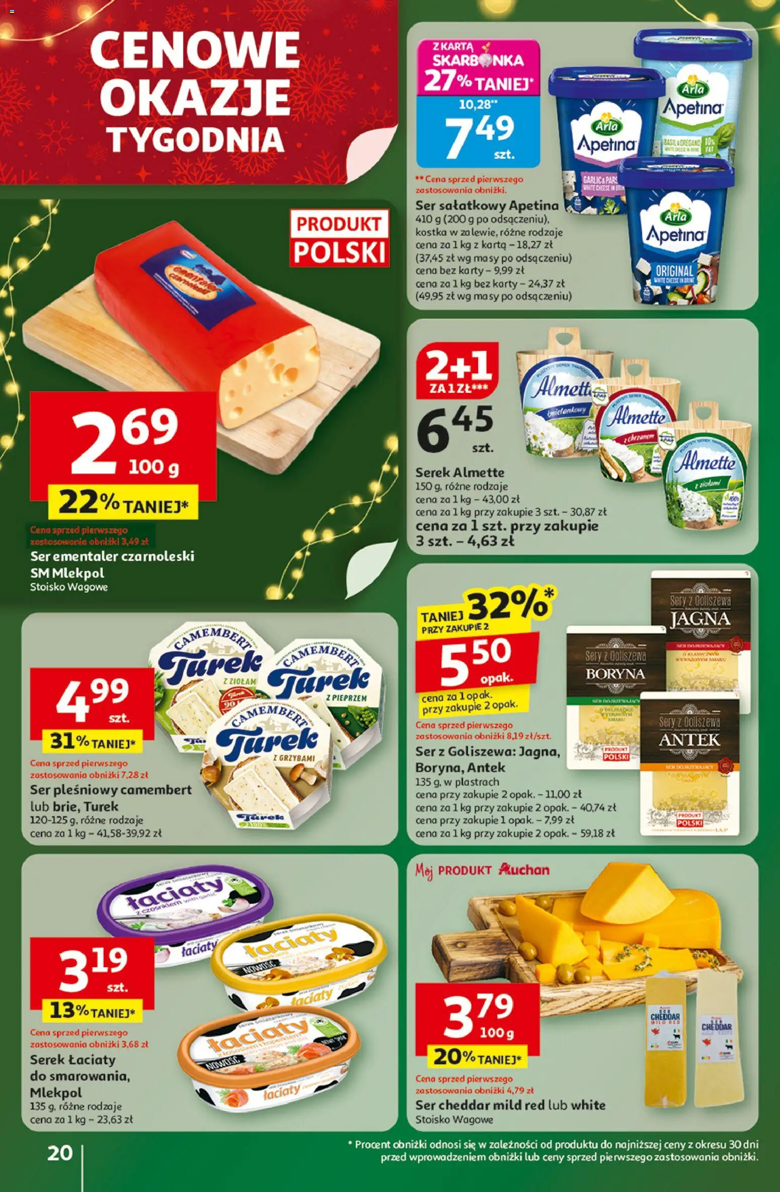 Auchan Gazetka - Święta jak babcię kocham Hipermarket od 11.12.2025 | Strona: 20 | Produkty: Ser pleśniowy, Camembert, Sery, Ser cheddar