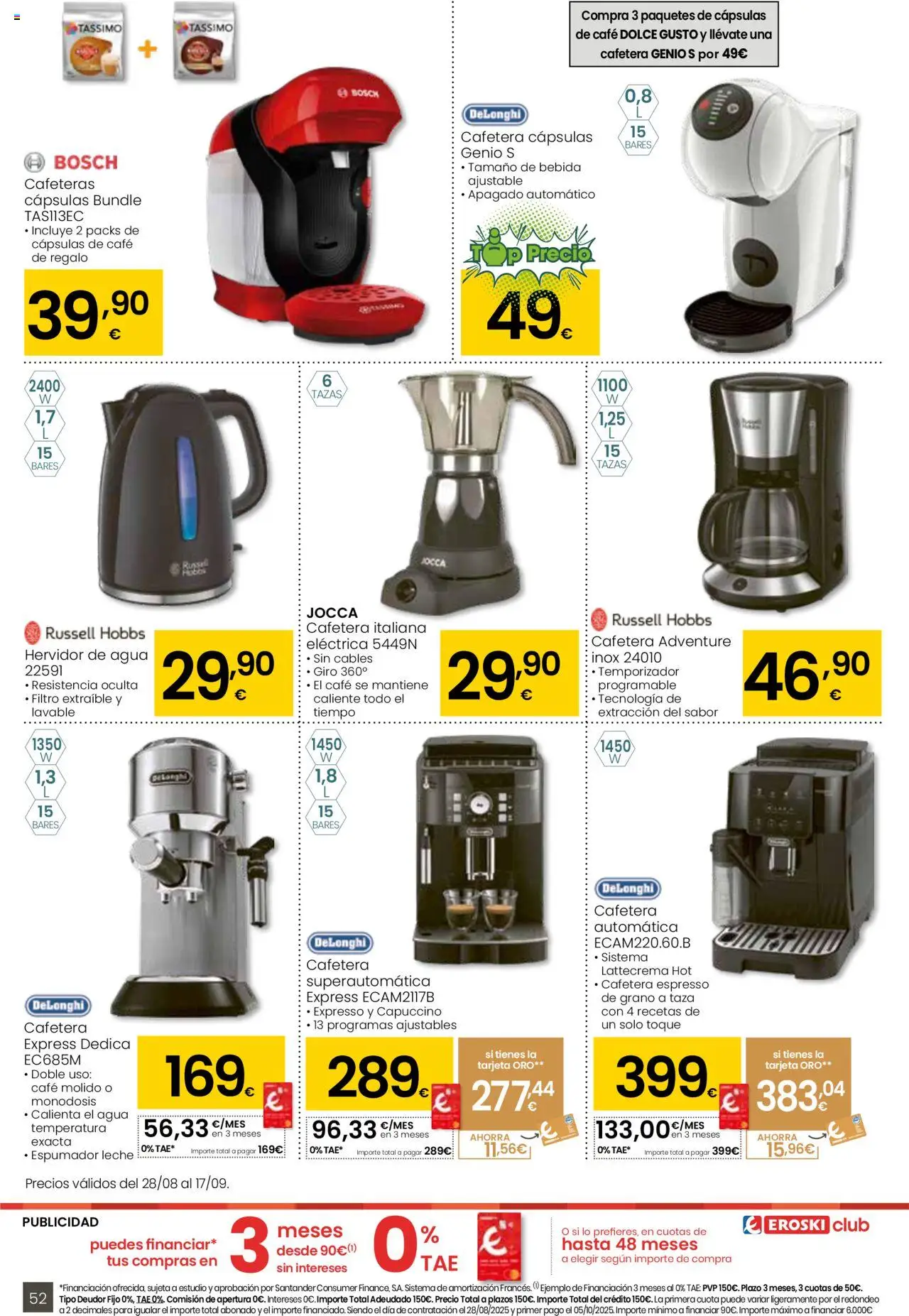 Eroski - Ofertón │ válido desde el 28.08.2025 | Página: 52 | Productos: Leche, Café, Café molido, Cafetera