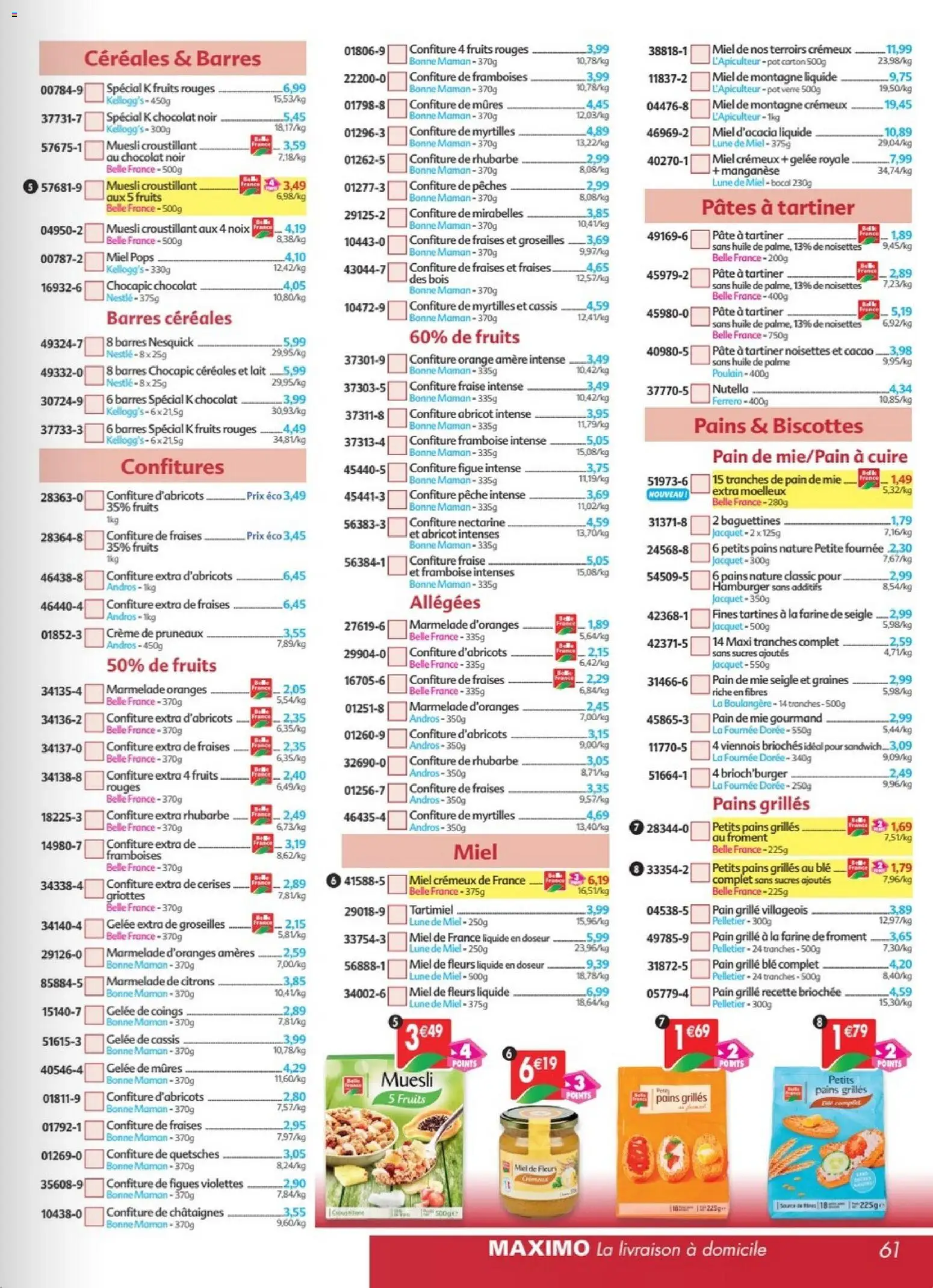 {H1} | Page: 61 | Produits: Figue, Pruneaux, Nutella, Chocolat