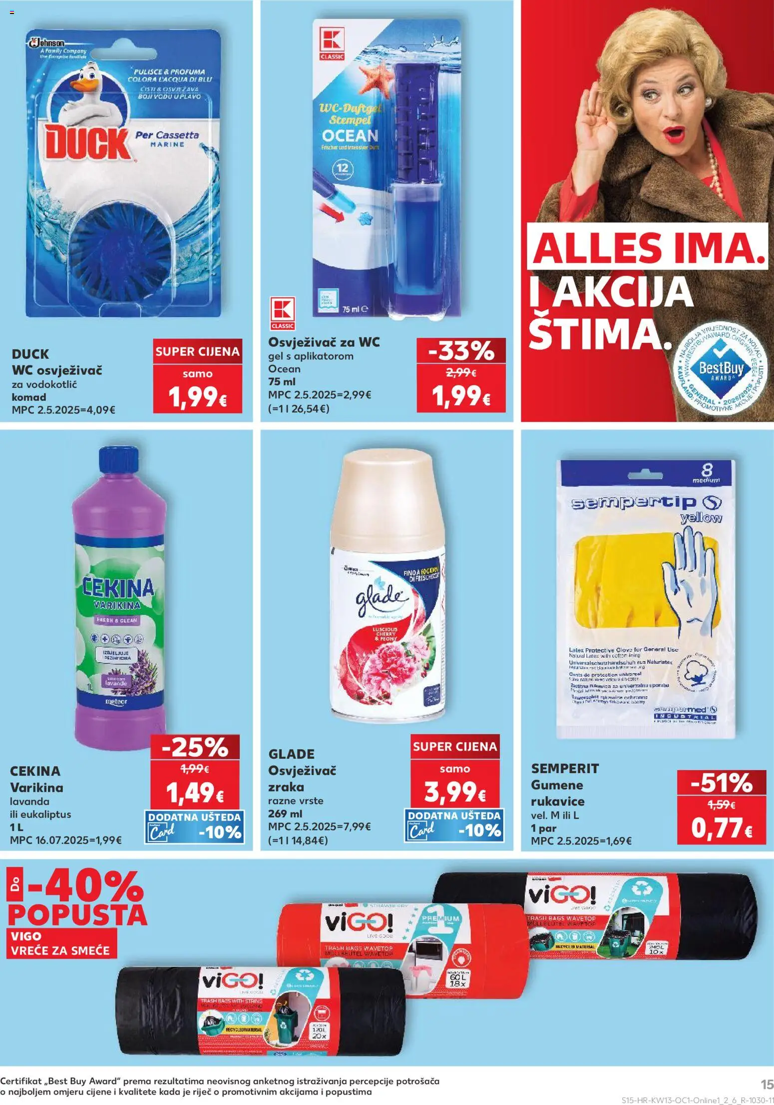 Kaufland katalog | vrijedi od 25.03.2026 | Stranica: 15 | Proizvodi: Varikina, Vodokotlić, Vreće za smeće, Rukavice