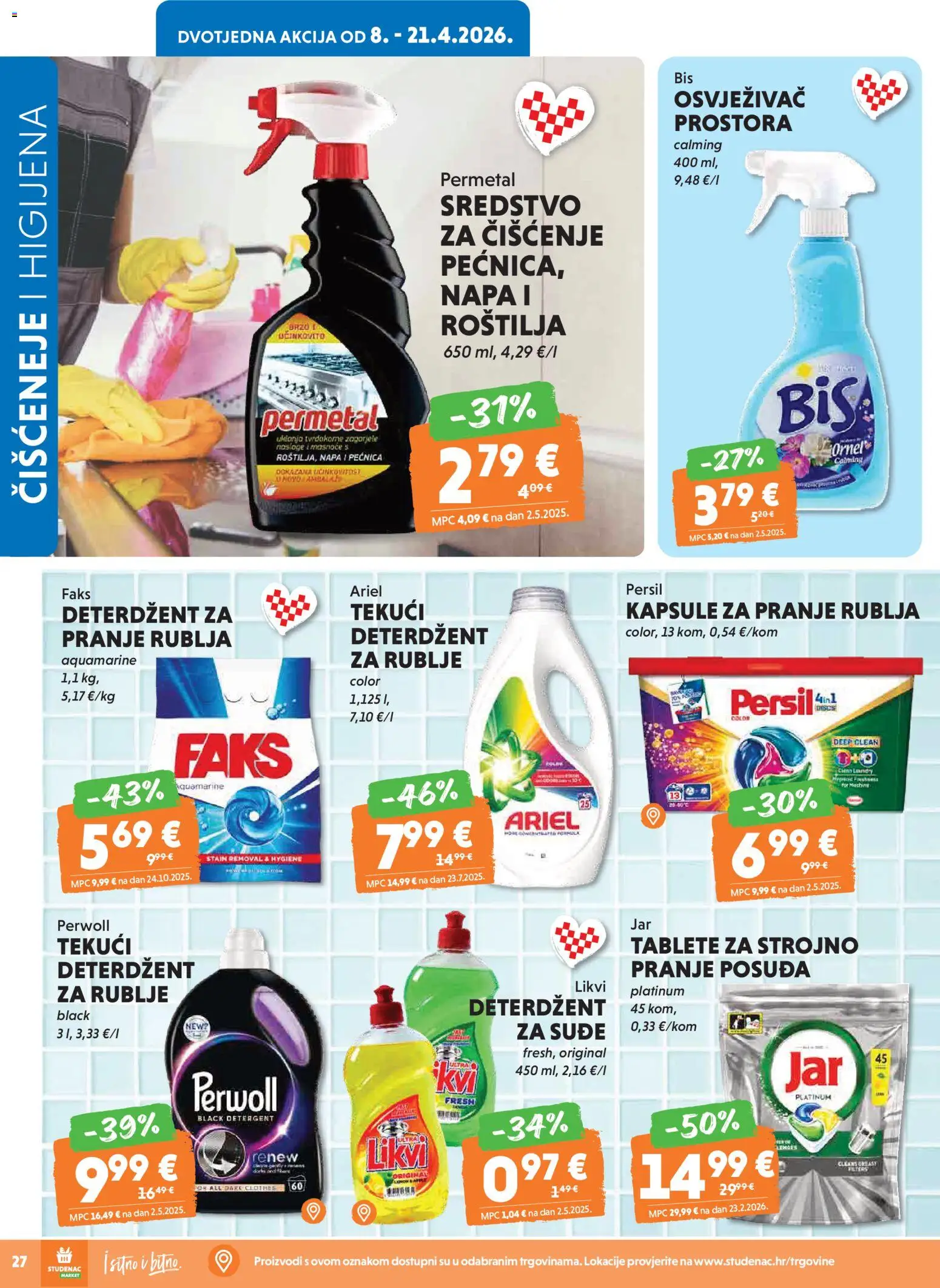 Studenac katalog | vrijedi od 15.04.2026 | Stranica: 28 | Proizvodi: Perwoll, Kapsule za pranje rublja, Persil, Pećnica