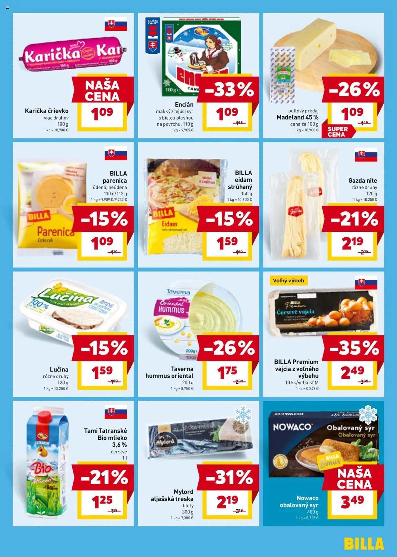 Nové Billa akcie – leták je platný od 24.09.2025 | Strana: 11 | Produkty: Mlieko, Vajcia, Eidam, Encián