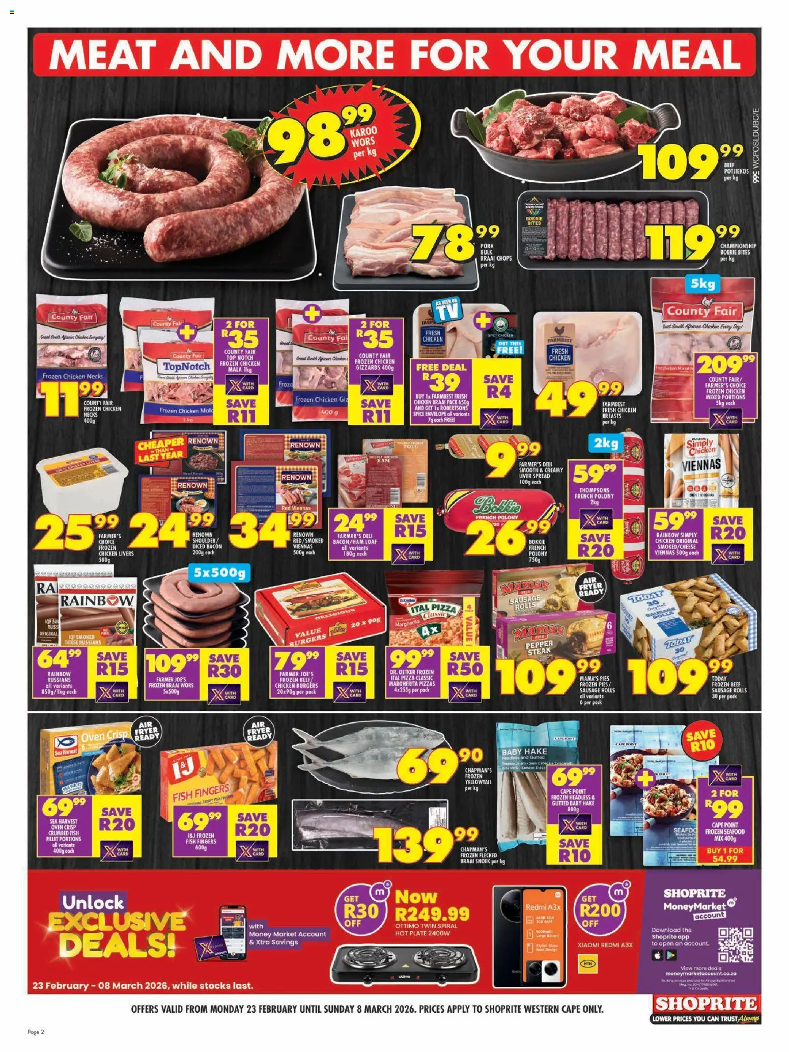 New Shoprite catalogue – valid from 23.02.2026 | Page: 2 | Products: Cheese, Polony, Pork, Pepper