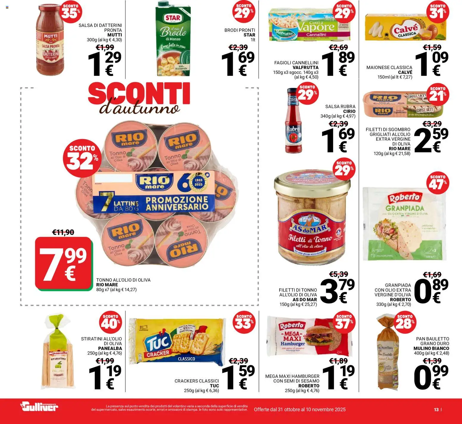 Volantino Gulliver del 31.10.2025 | Pagina: 13 | Prodotti: Pesca, Tonno, Olio extra vergine, Mutti