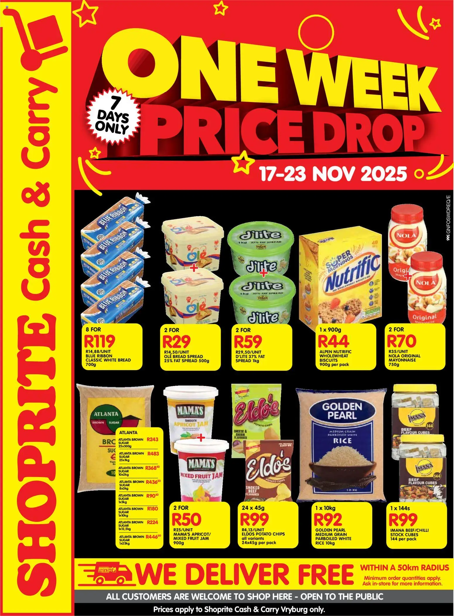 New Shoprite catalogue – valid from 17.11.2025 | Page: 1 | Products: Biscuits, Chips, Stock, Sugar
