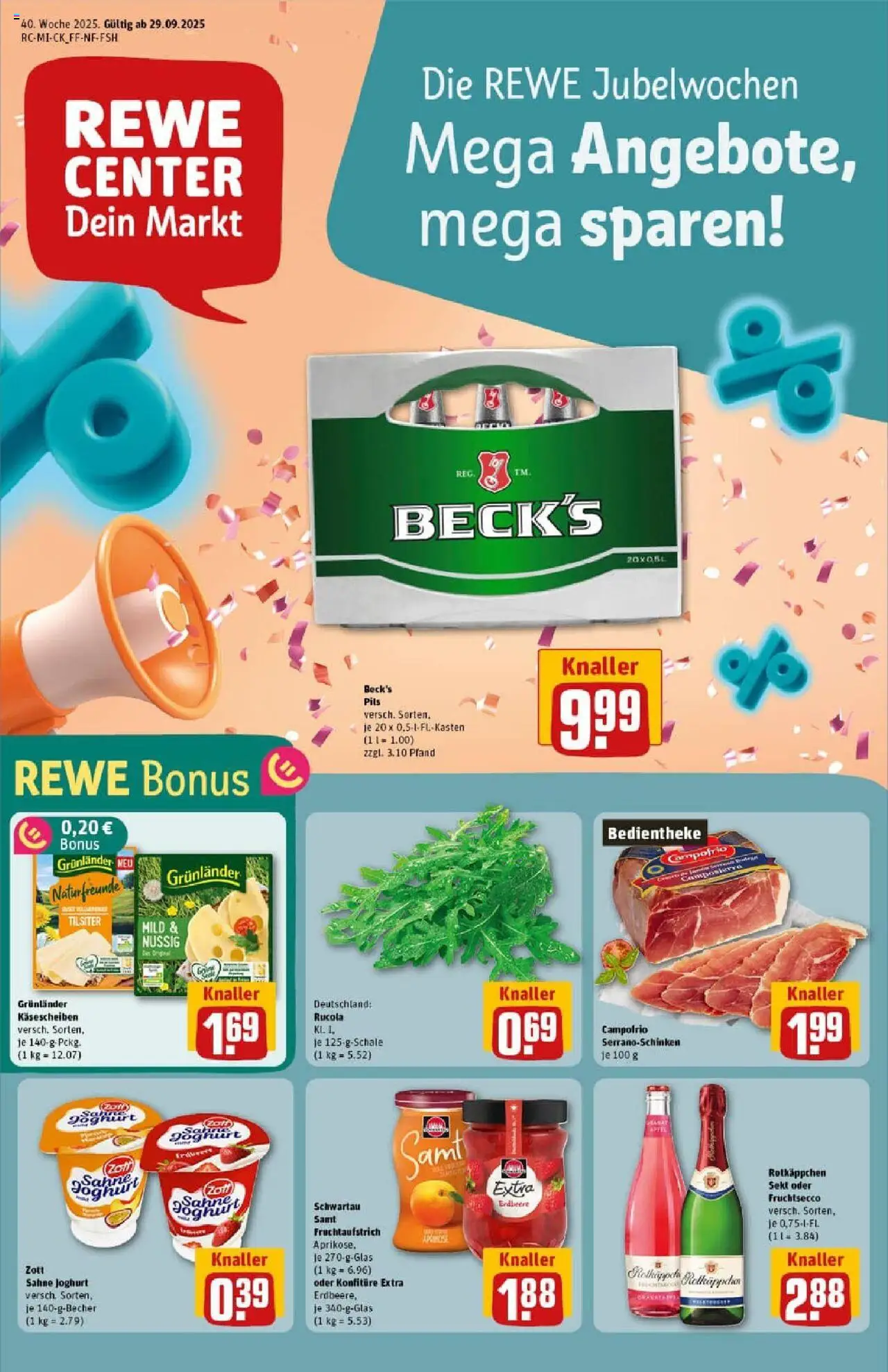 Rewe prospekt Nidderau/Heldenbergen	 – gültig ab 28.09.2025 | Seite: 1 | Produkte: Rotkappchen sekt, Schwartau samt, Rucola, Grunlander