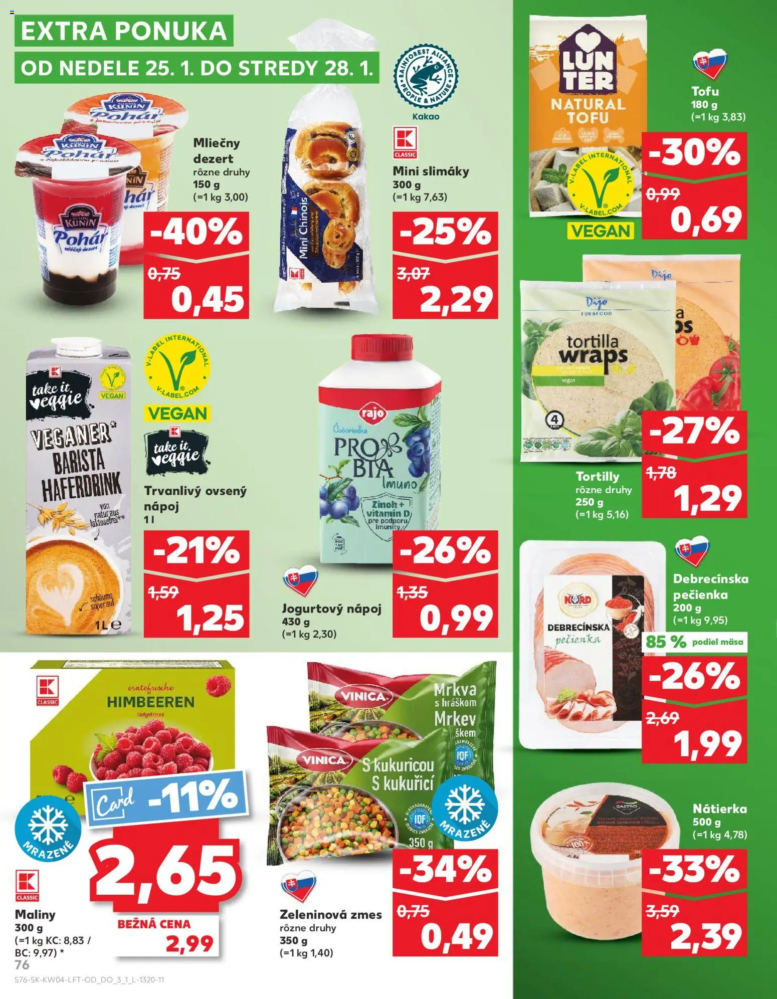 Nové Kaufland akcie – leták je platný od 22.01.2026 | Strana: 76 | Produkty: Slimáky, Tofu, Mrkva, Maliny