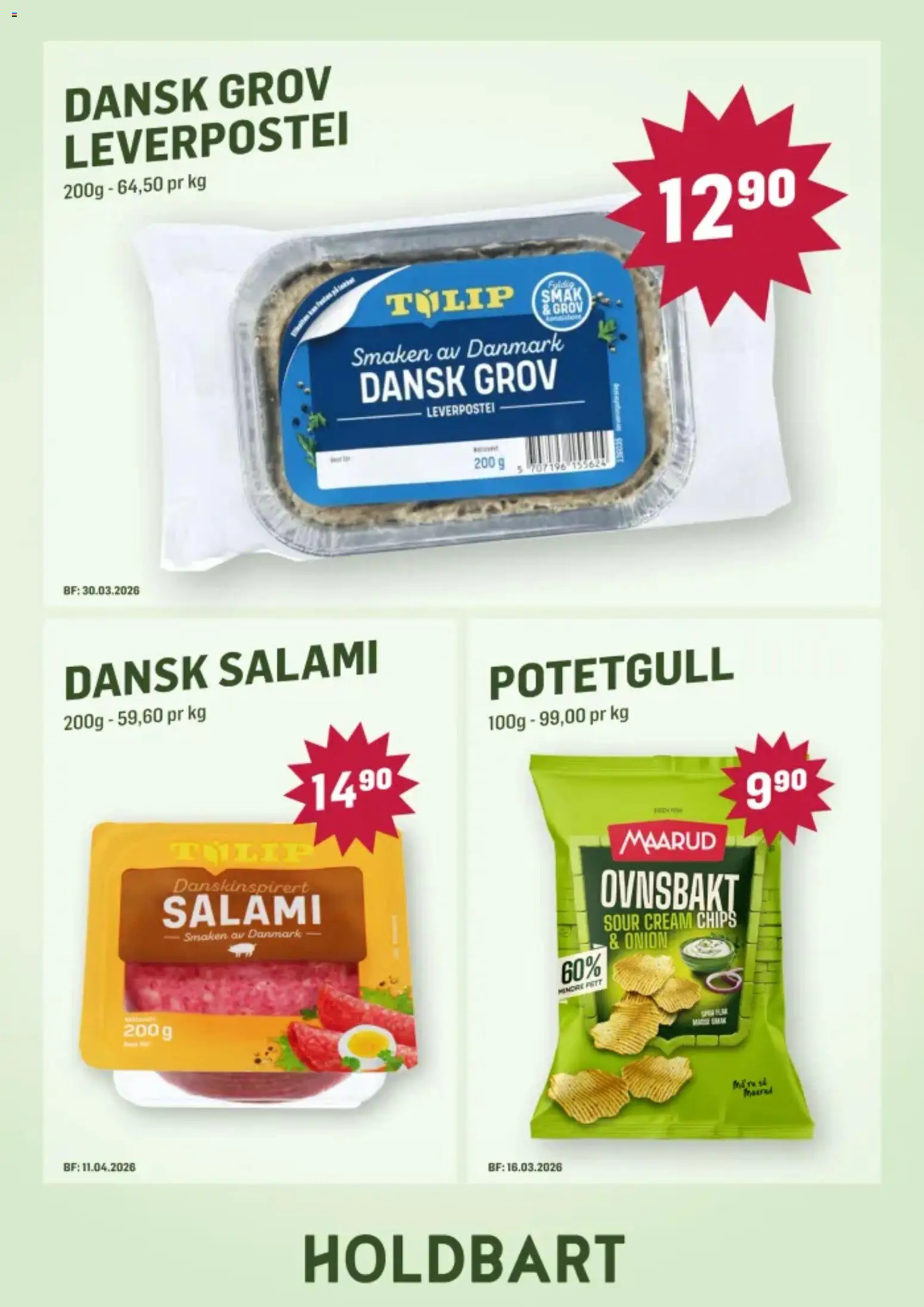 {H1} | Side: 2 | Produkter: Salami, Potetgull, Leverpostei