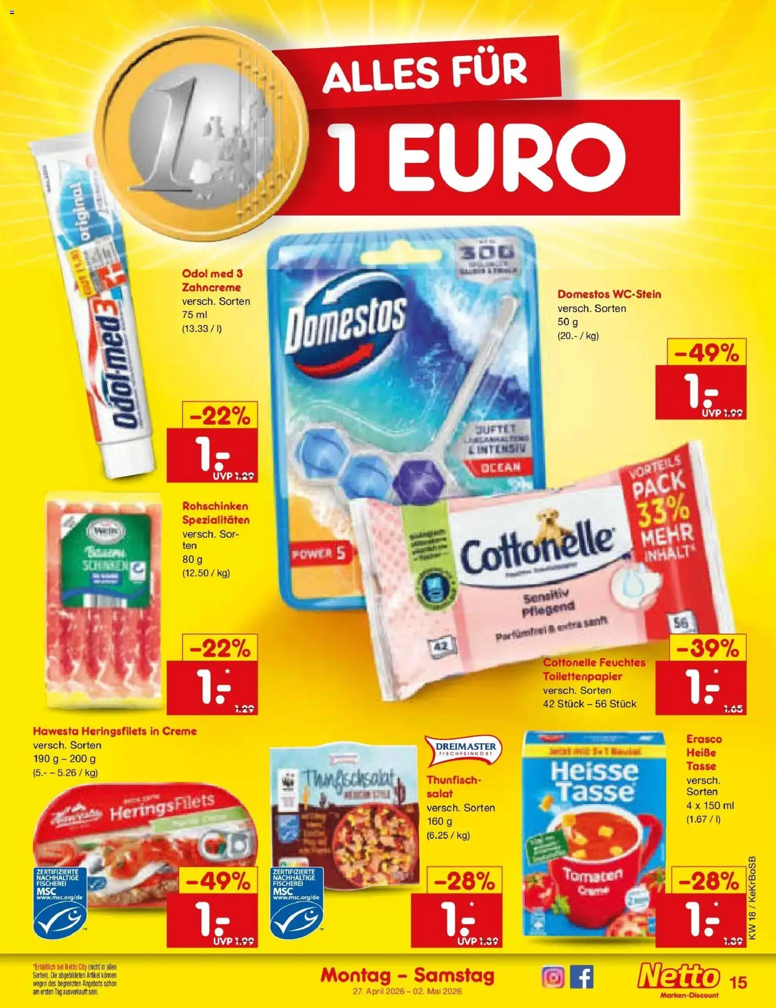 Netto Marken-Discount Prospekt Bonn	 – gültig ab 27.04.2026 | Seite: 17 | Produkte: Thunfisch, Erasco, Salat, Toilettenpapier