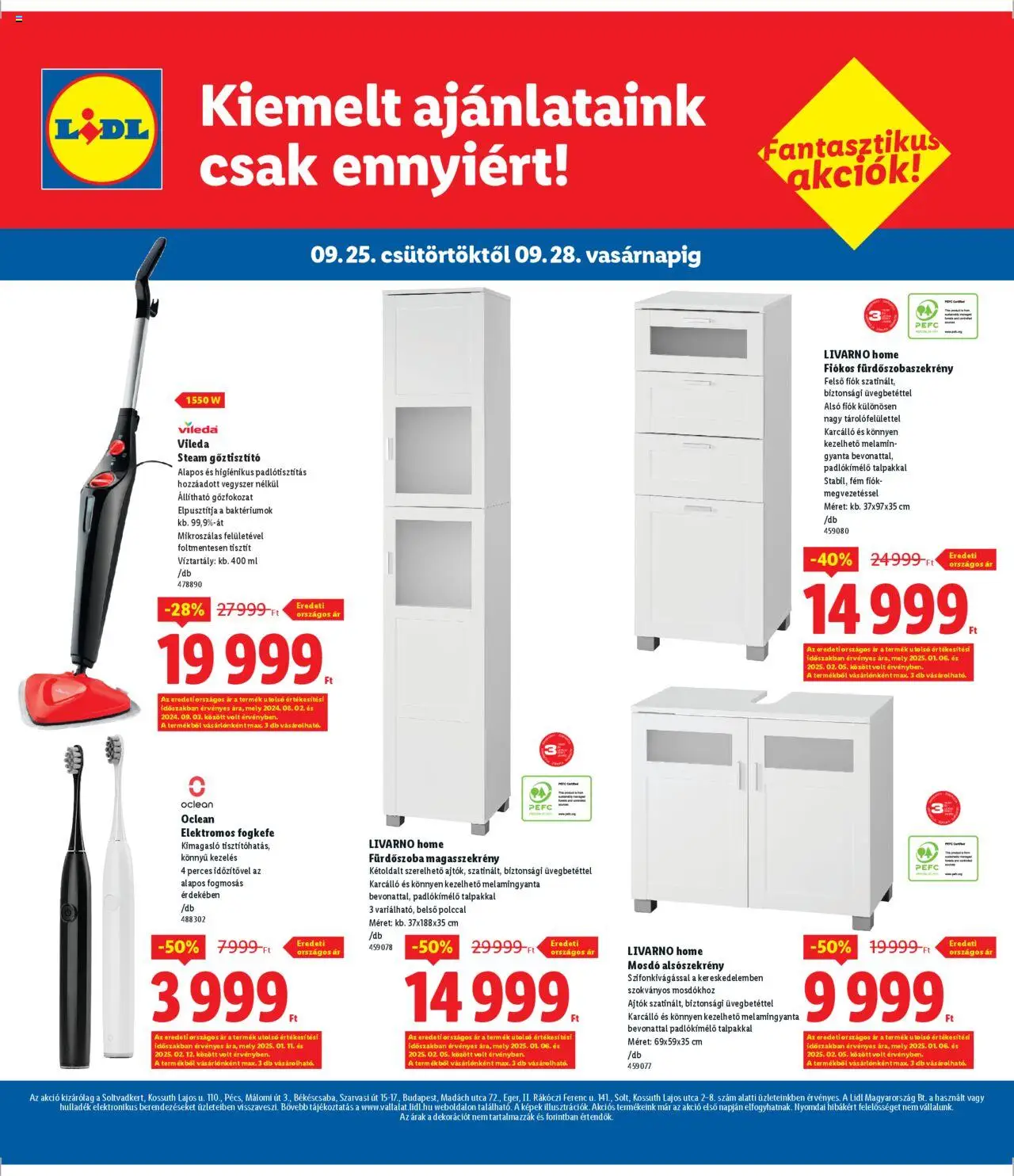 Lidl akciós ujság - amely érvényes a következő dátumtól: 25.09.2025 | Oldal: 4 | Termékek: Ajtók, Mosdó, Fogkefe, Vileda