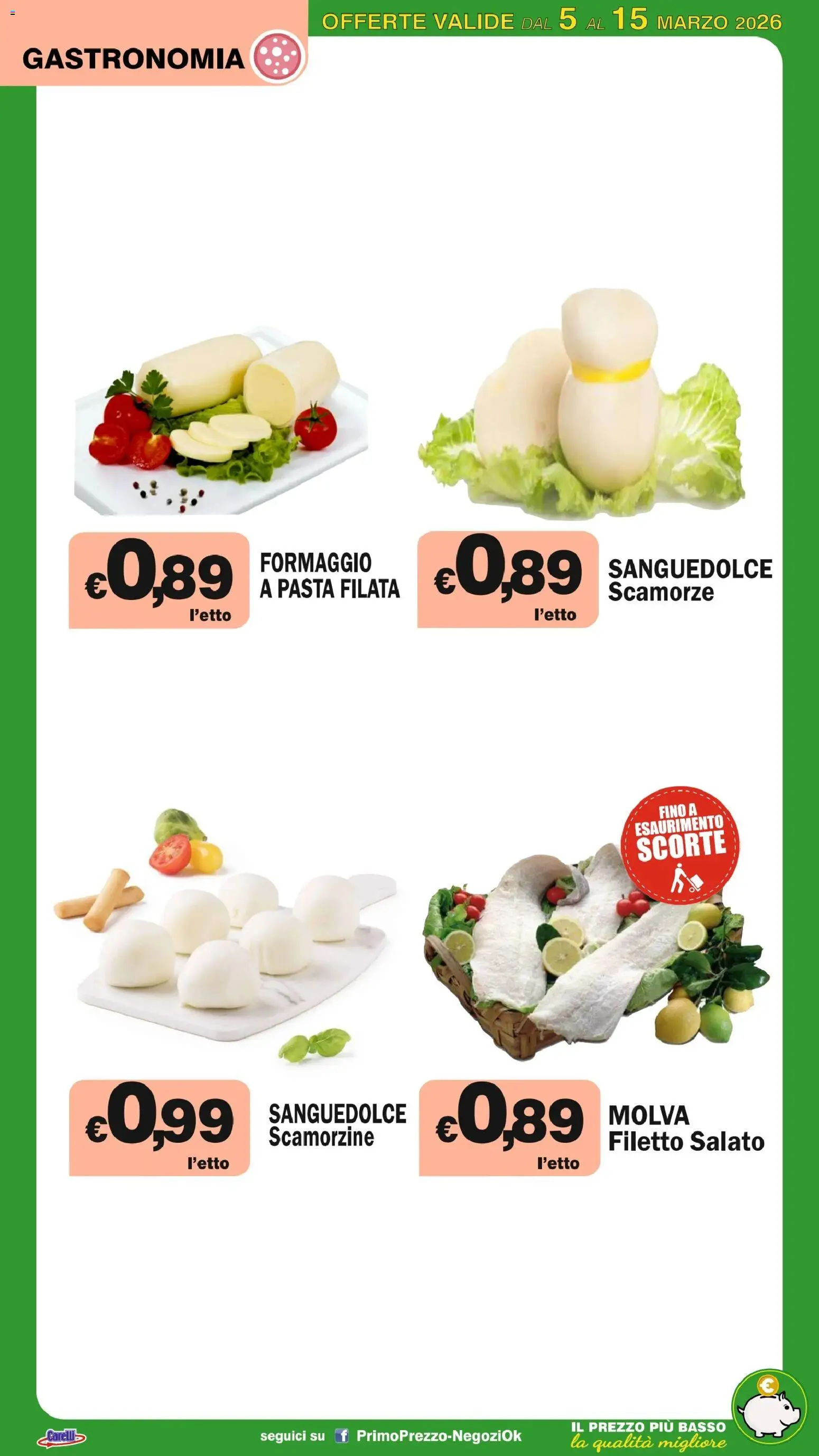 Volantino Primo Prezzo del 05.03.2026 | Pagina: 39 | Prodotti: Formaggio, Pasta