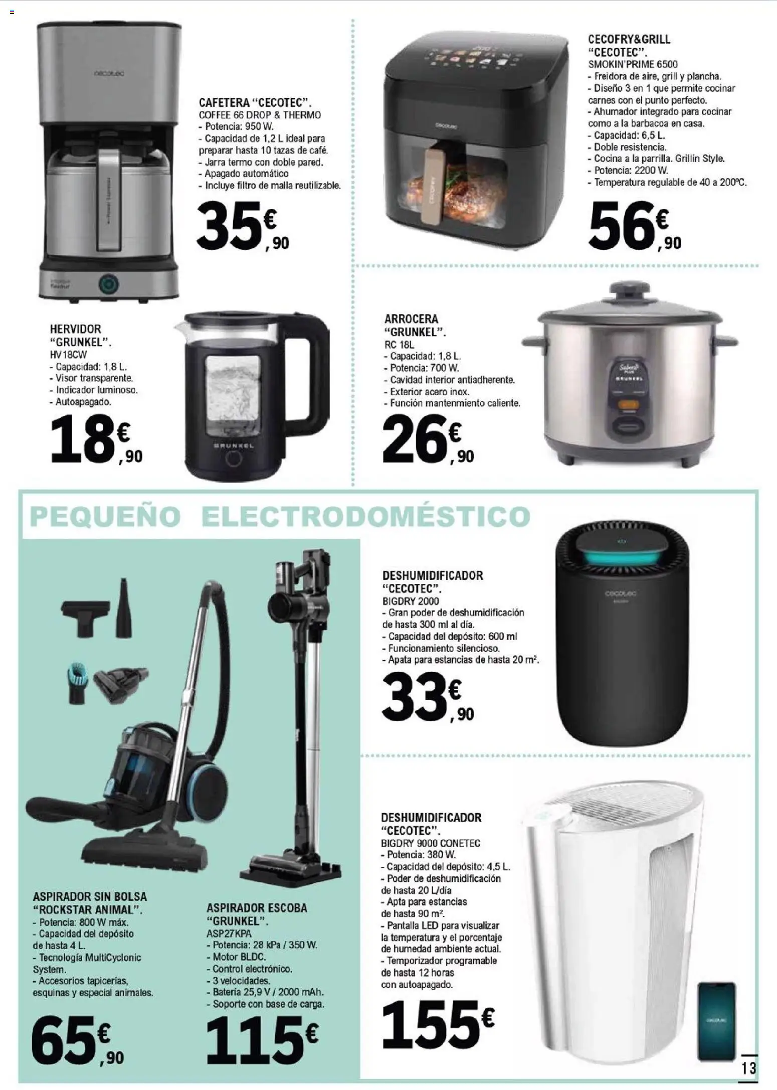 E.Leclerc folleto │ válido desde el 28.01.2026 | Página: 13 | Productos: Escoba, Cocina, Freidora, Aspirador