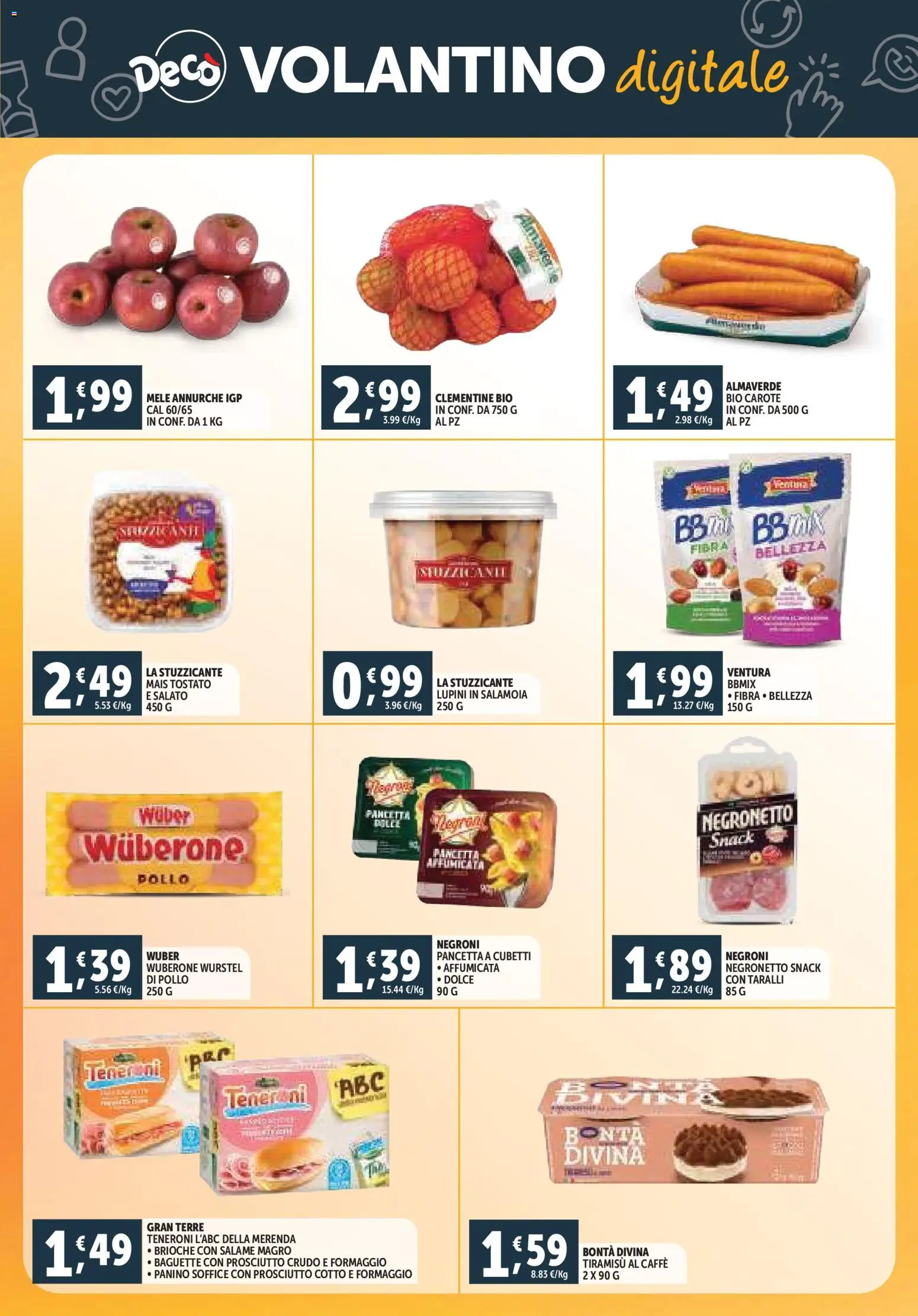 Volantino Decò del 07.11.2025 | Pagina: 22 | Prodotti: Lupini, Prosciutto Crudo, Caffè, Carote