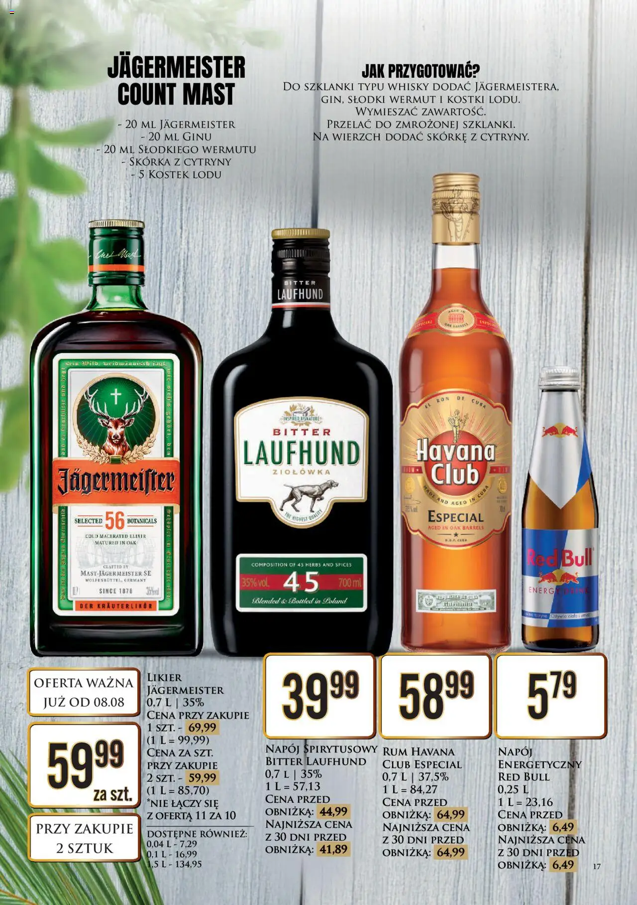 Dino Gazetka alkoholowa od 11.08.2025 | Strona: 17 | Produkty: Jagermeister, Rum Havana Club Especial, Szklanki, Whisky