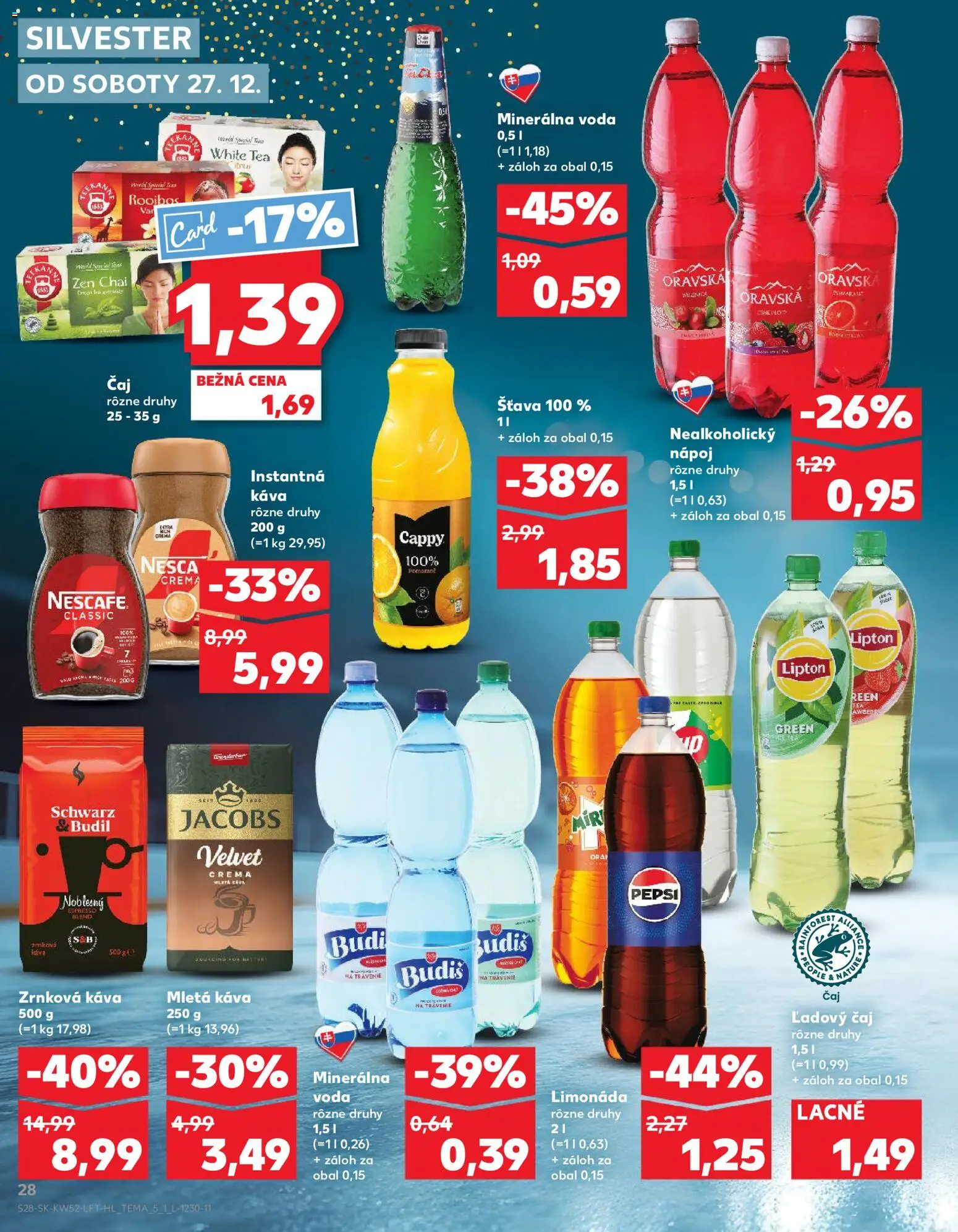 Nové Kaufland akcie – leták je platný od 27.12.2025 | Strana: 28 | Produkty: Káva, Pepsi, Minerálna voda, Nescafé Classic