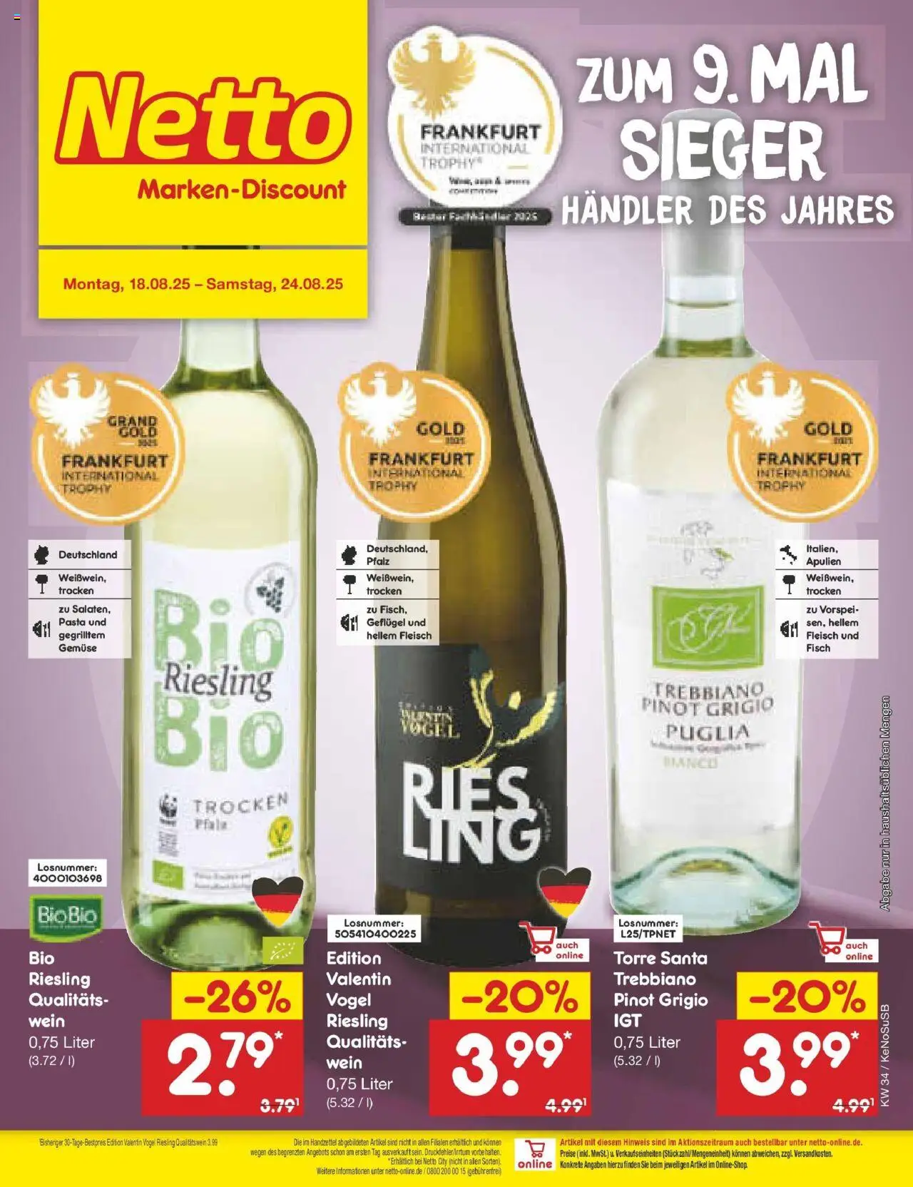 Netto Marken-Discount prospekt Bonn	 - gültig ab dem 18.08.2025 | Seite: 28 | Produkte: Fisch, Gemüse, Pasta, Wein
