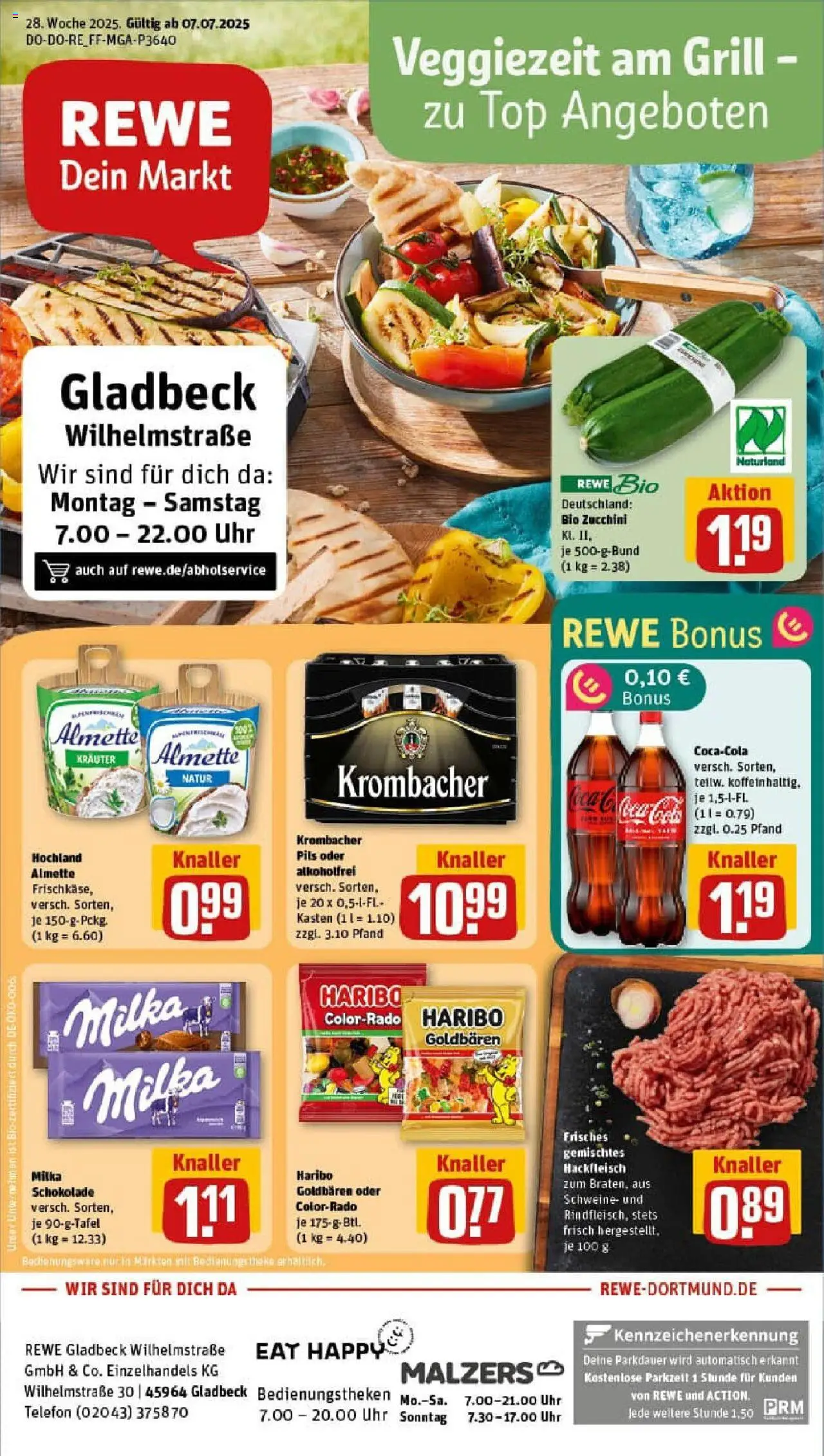 Rewe prospekt Gladbeck	 - gültig ab dem 06.07.2025 | Seite: 1 | Produkte: Cola, Schokolade, Milka schokolade, Krombacher