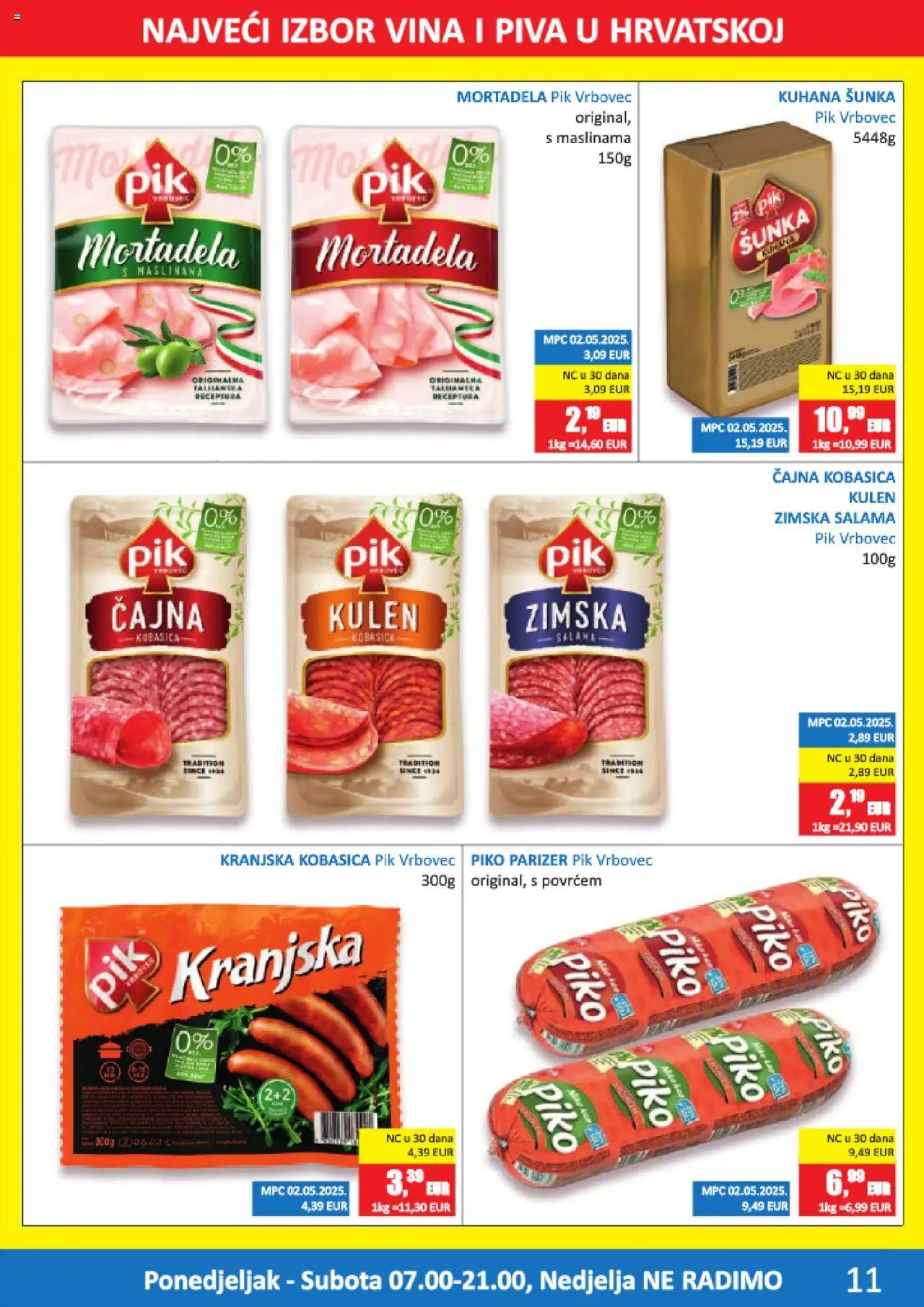 Vrutak katalog | vrijedi od 11.08.2025 | Stranica: 11 | Proizvodi: Mortadela, Kranjska kobasica, Pik Vrbovec, Kulen