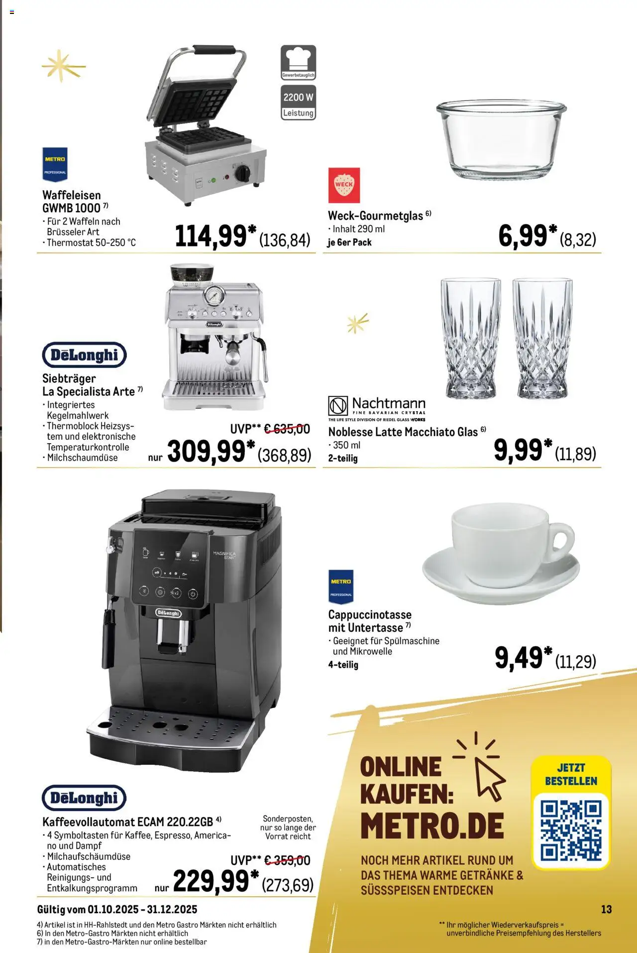 Metro Saisonkatalog "Perfekt ausgestattet" – gültig ab 01.10.2025 | Seite: 13 | Produkte: Mikrowelle, Waffeln, Kaffeevollautomat, Waffeleisen
