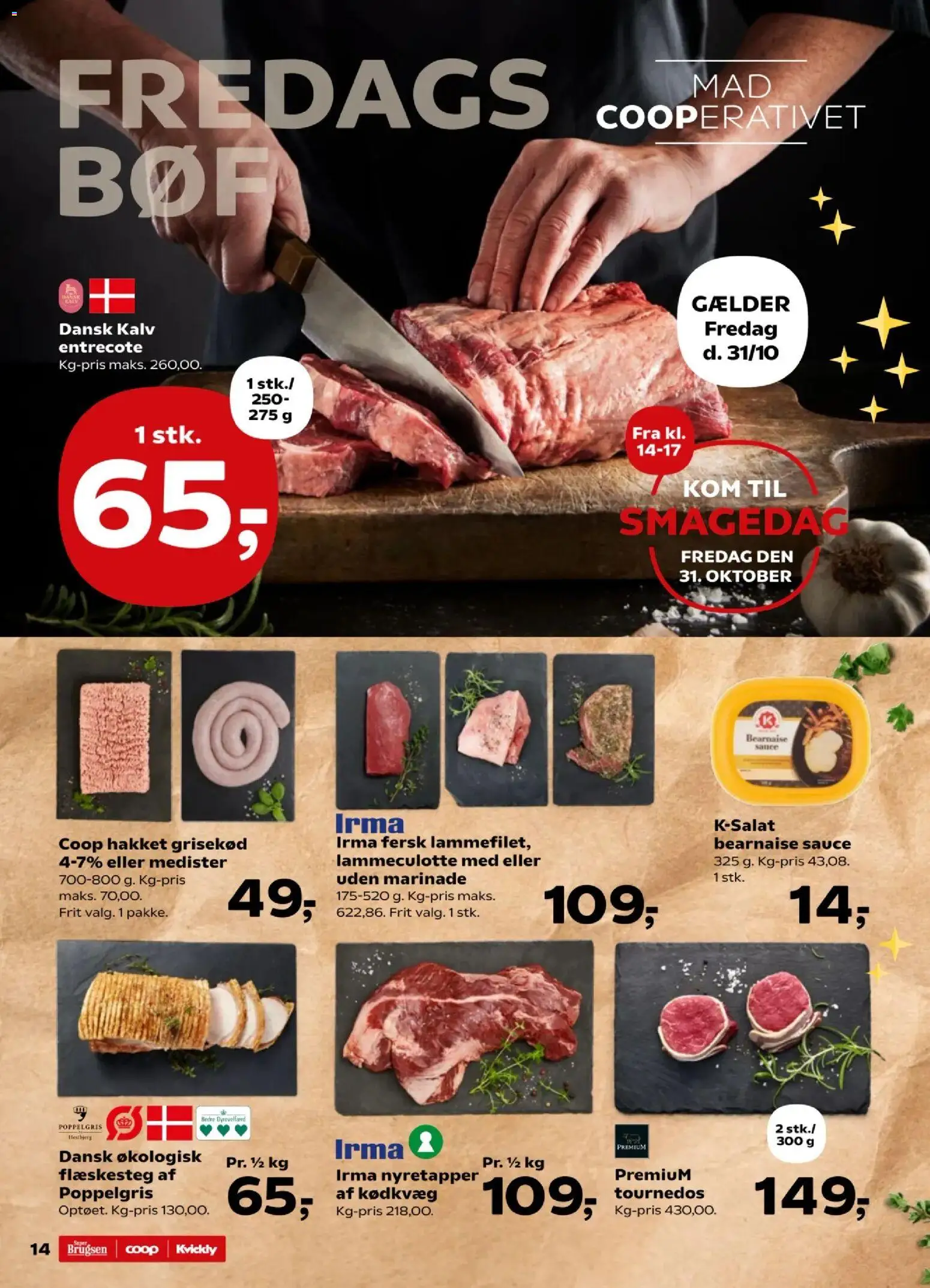 Kvickly tilbudsavis – gyldig fra 31.10.2025 | Side: 14 | Produkter: Entrecote, Flæskesteg