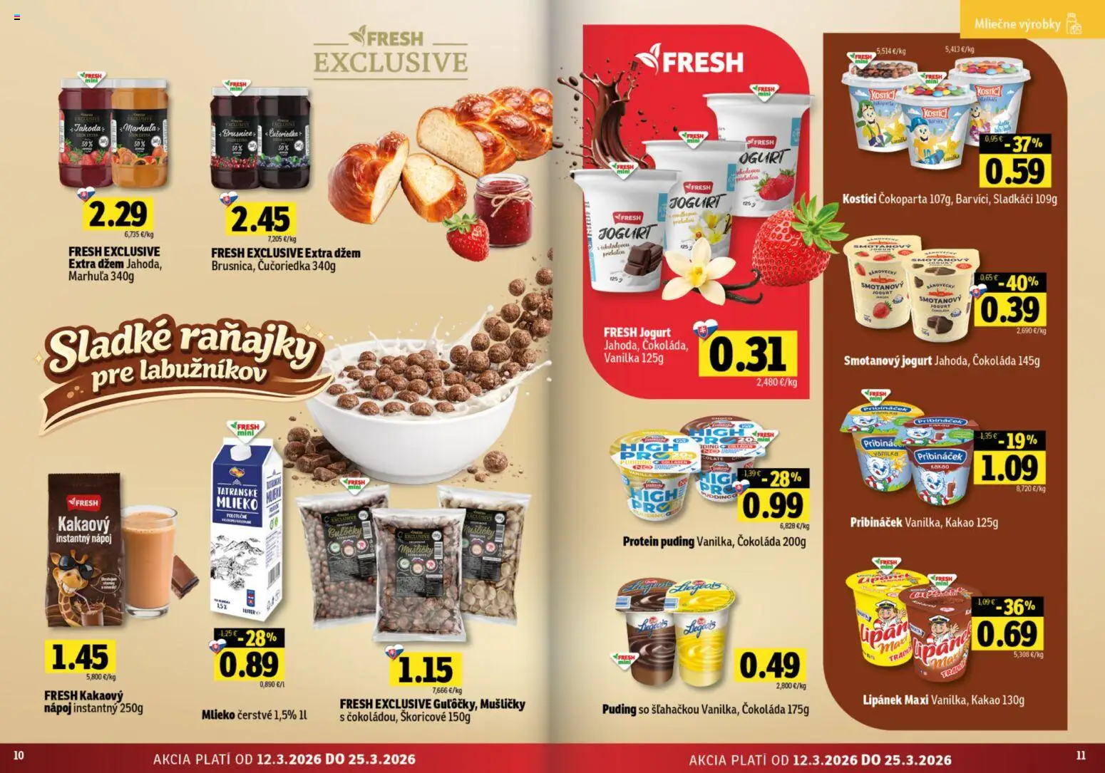 Nové Fresh akcie – leták je platný od 12.03.2026 | Strana: 6 | Produkty: Protein, Puding, Čokoláda, Kakao
