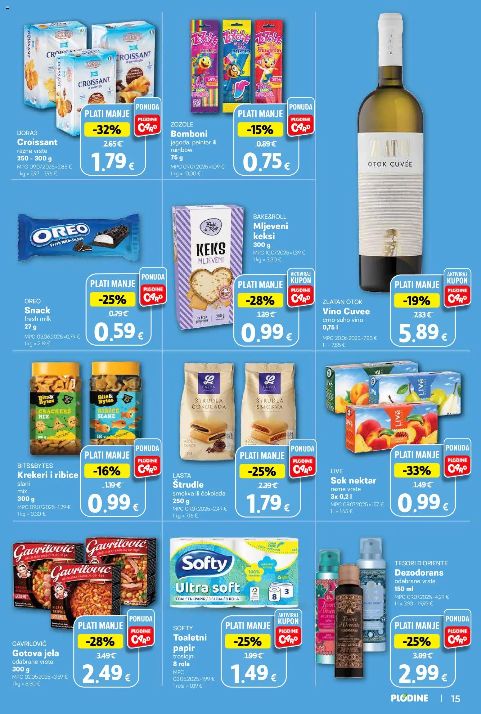 Plodine katalog | vrijedi od 22.04.2026 | Stranica: 15 | Proizvodi: Keksi, Čokolada, Toaletni papir, Krekeri