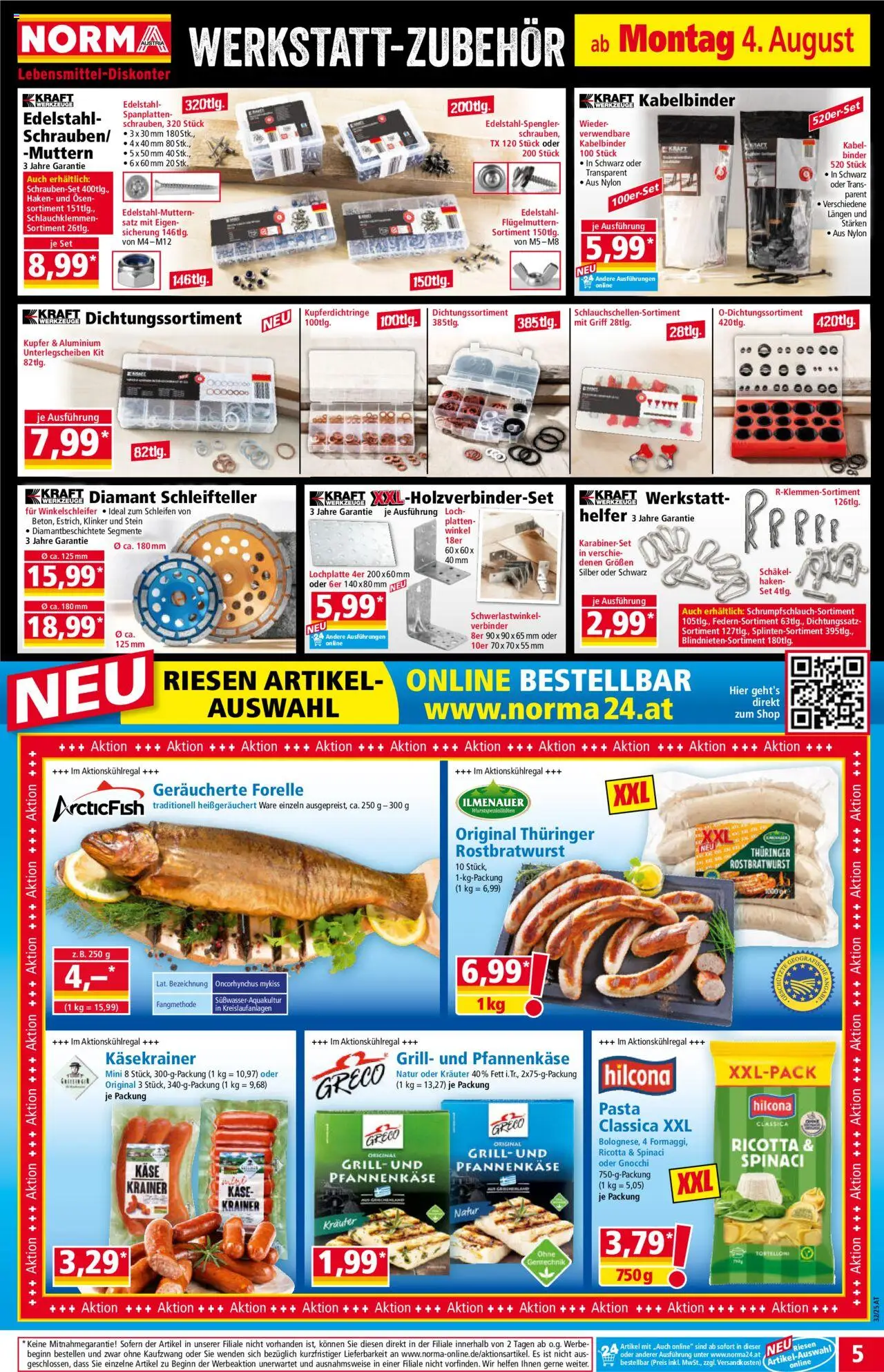 Norma Flugblatt gültig ab 04.08.2025 | Seite: 5 | Produkte: Pasta, Verbinder, Grill, Käse