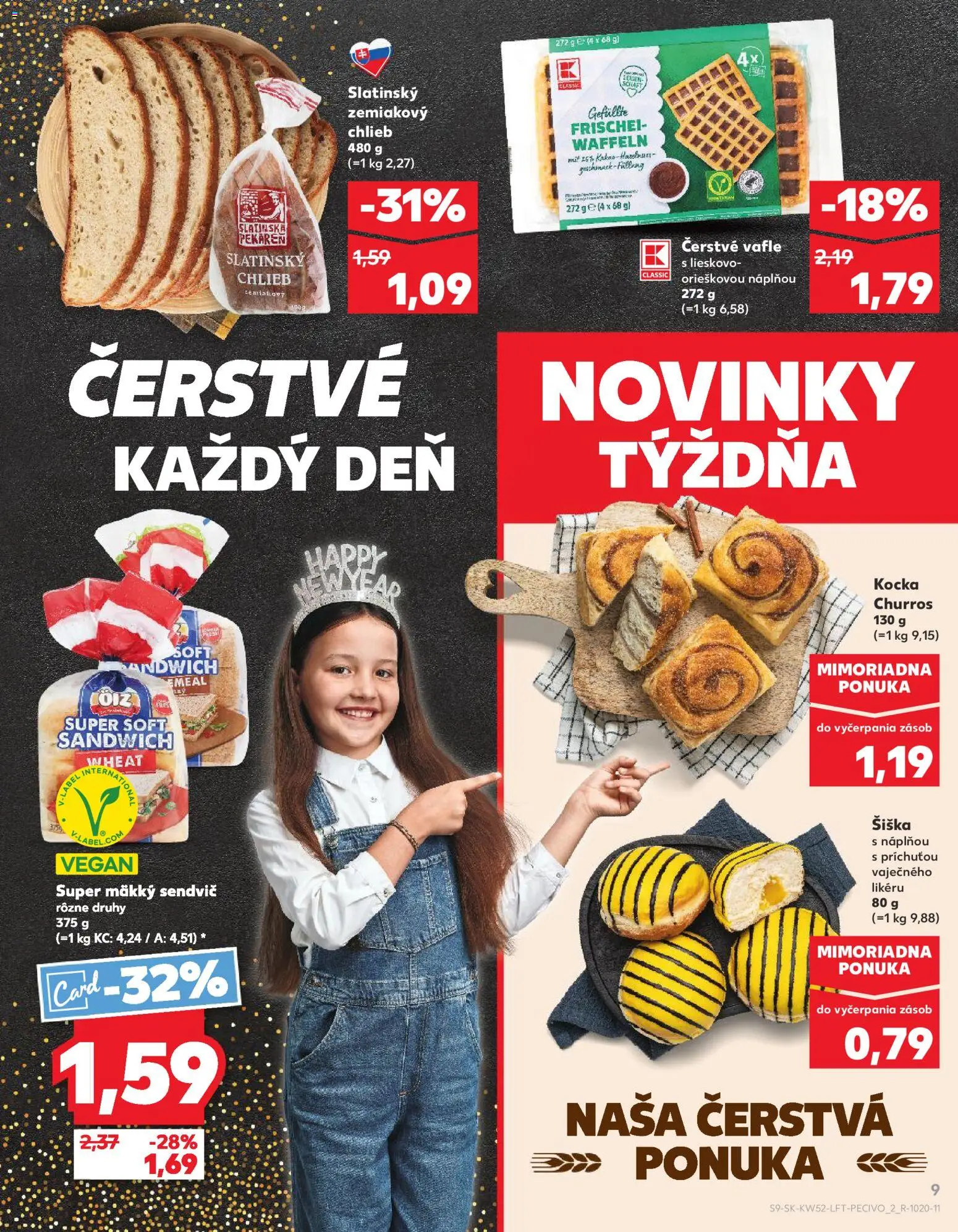 Nové Kaufland akcie – leták je platný od 27.12.2025 | Strana: 9 | Produkty: Pekáreň, Chlieb, Sendvič