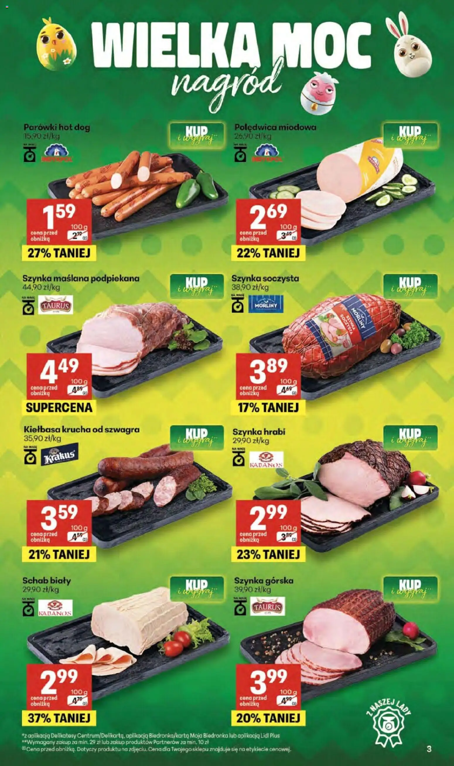 Delikatesy Centrum gazetka od 09.04.2026 | Strona: 3 | Produkty: Kiełbasa, Schab, Parówki, Szynka