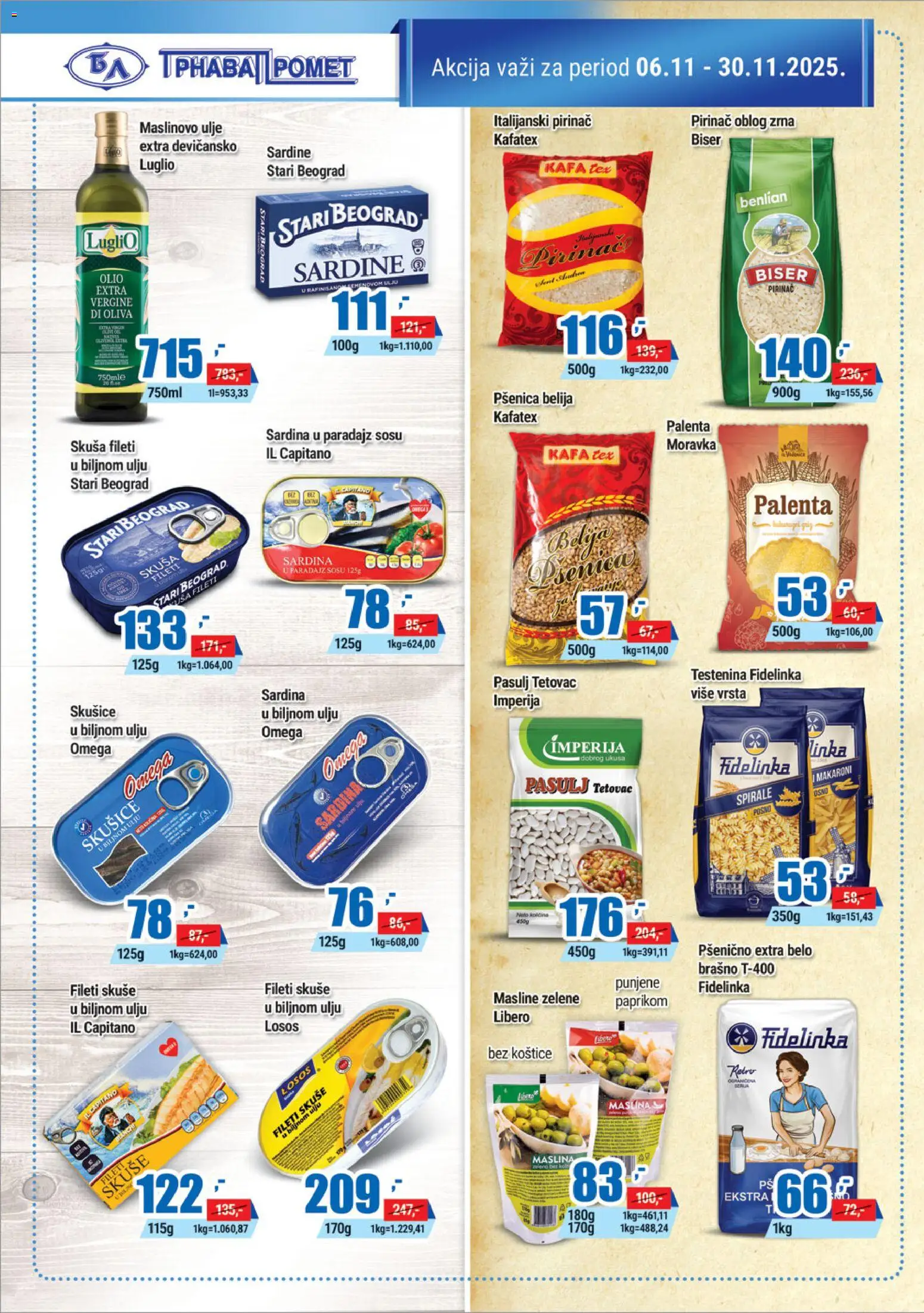 Trnava Promet katalog - važi od 06.11.2025 | Strana: 10 | Proizvode: Pasulj, Palenta, Brašno, Sardina