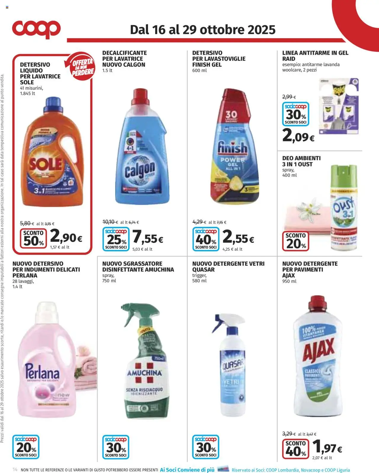 Volantino COOP del 16.10.2025 | Pagina: 14 | Prodotti: Detergente, Sgrassatore, Lavastoviglie, Lavanda