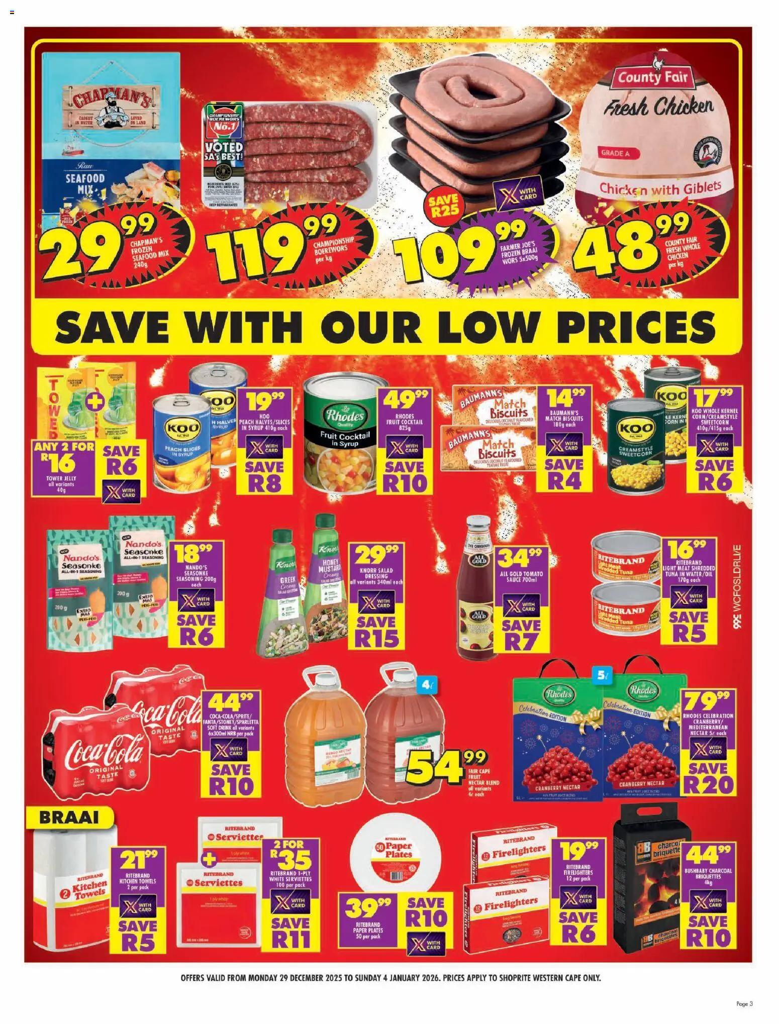 New Shoprite catalogue – valid from 29.12.2025 | Page: 3 | Products: Tuna, Biscuits, Syrup, Paper
