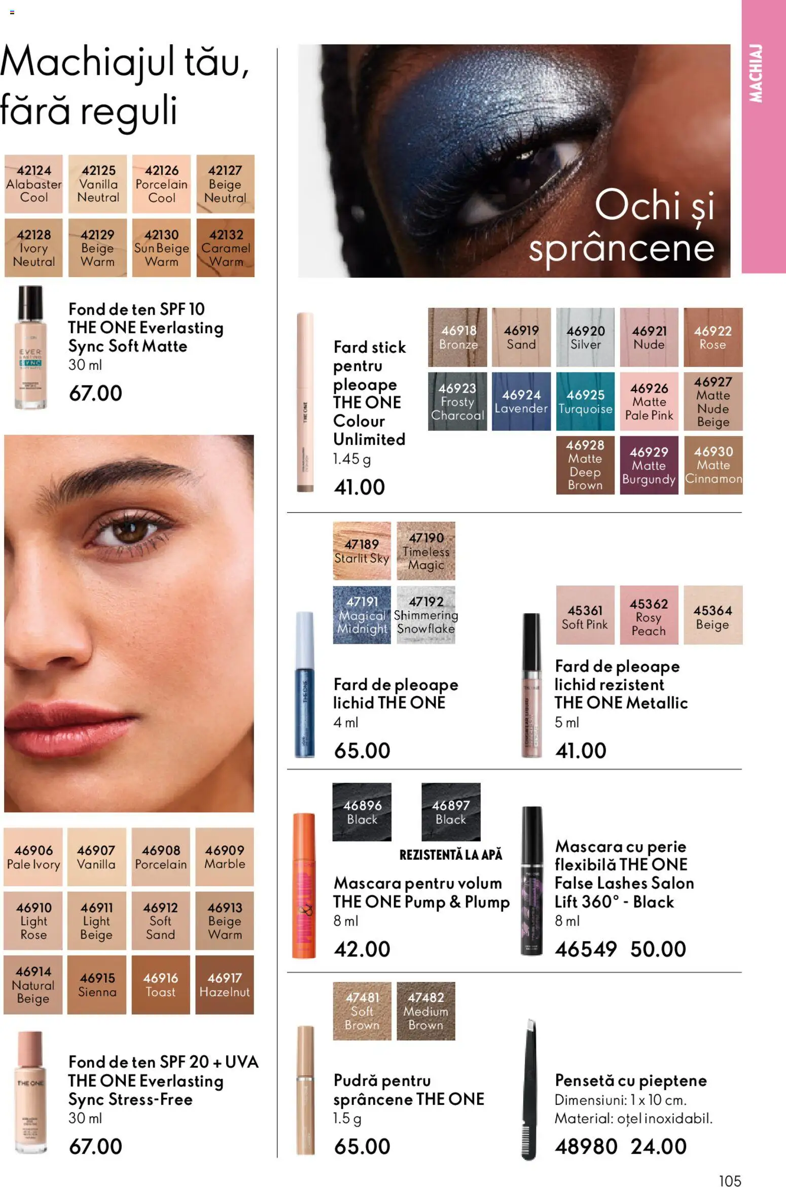 Noul catalog Oriflame – valabil de la 25.03.2026 | Pagină: 105 | Produse: Fond de ten, Pieptene, Machiaj, Fard de pleoape