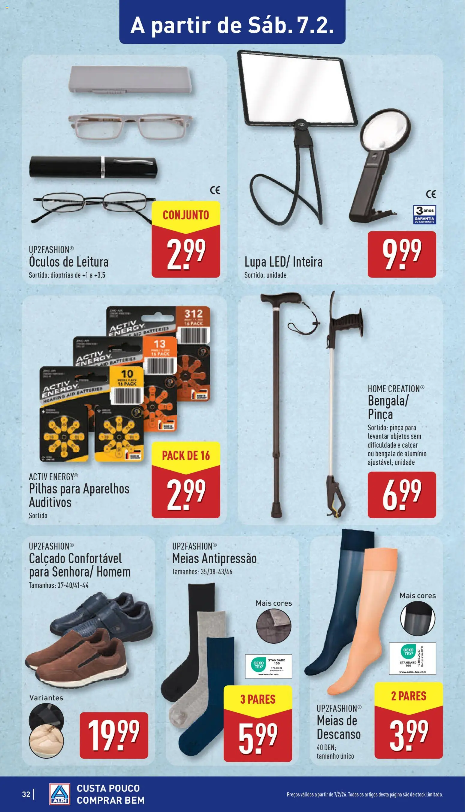 Aldi folheto │ válido de 02.02.2026 | Página: 32 | Produtos: Óculos, Pinça, Pilhas, Meias