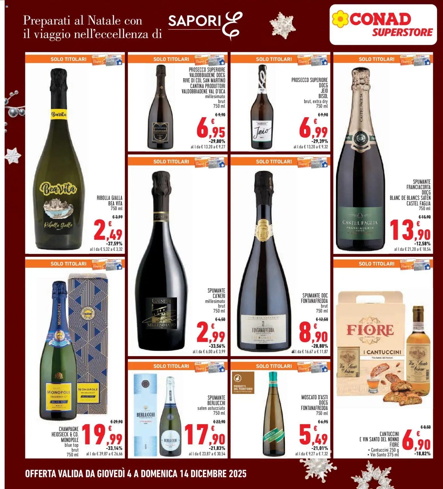 Volantino Conad del 04.12.2025 | Pagina: 14 | Prodotti: Prosecco, Top, Spumante, Champagne