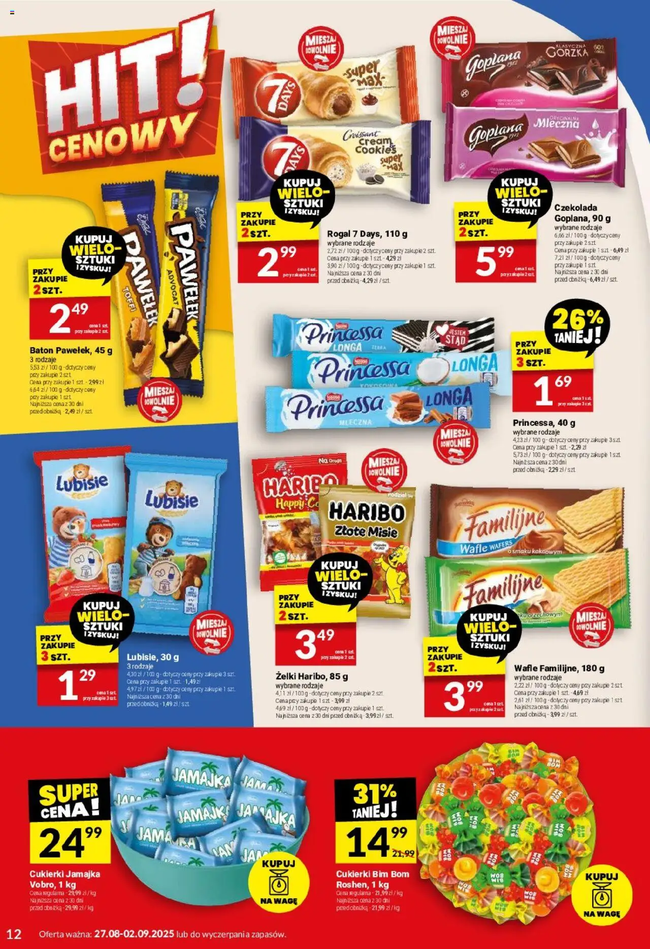 Twój Market Gazetka od 27.08.2025 | Strona: 12 | Produkty: Wafle, Baton, Żelki, Czekolada