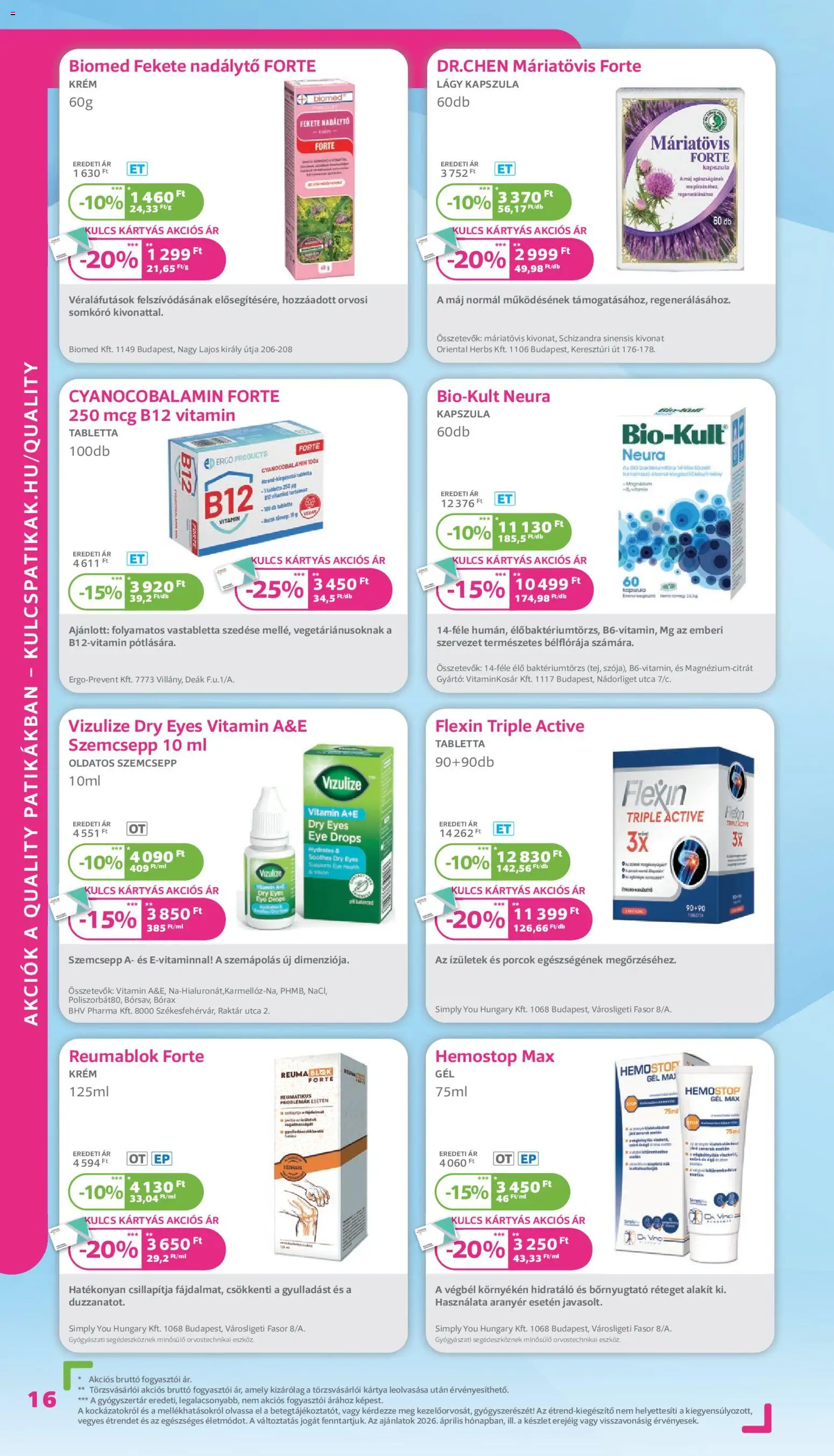 Kulcs Patika akciós ujság - amely érvényes a következő dátumtól: 01.04.2026 | Oldal: 16