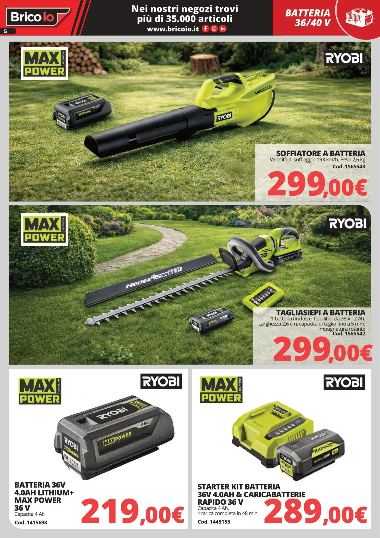 Volantino Brico io del 30.03.2026 | Pagina: 5 | Prodotti: Tagliasiepi, Batteria, Caricabatterie