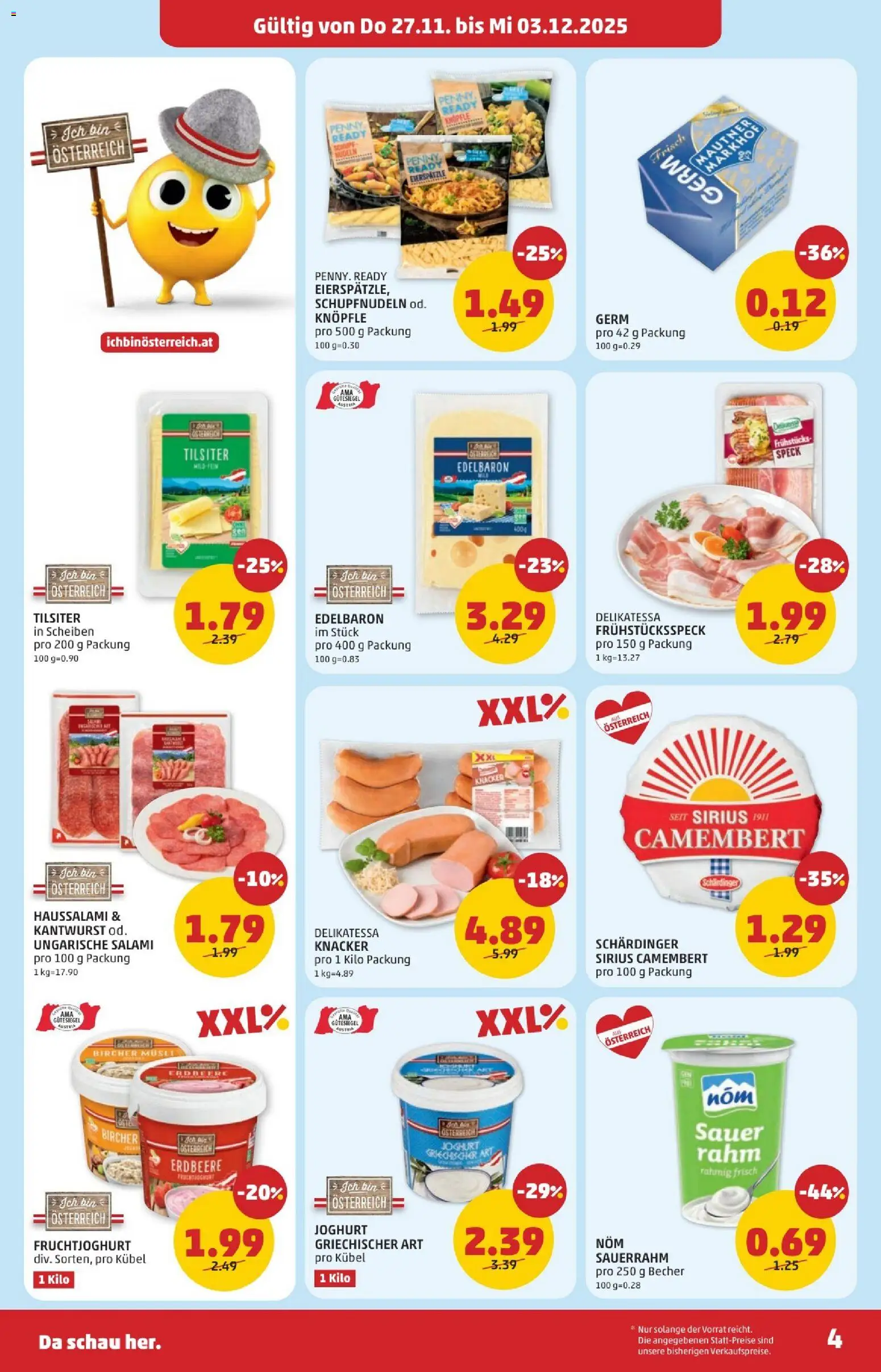 Penny Markt - Black Friday gültig ab 27.11.2025 | Seite: 4 | Produkte: Joghurt, Salami, Nudeln, Sauerrahm