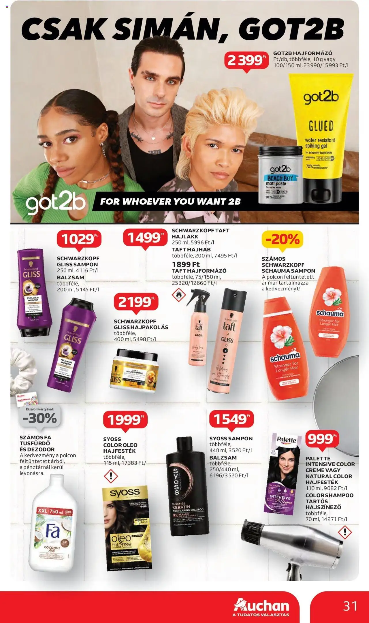 Auchan akciós ujság - amely érvényes a következő dátumtól: 05.06.2025 | Oldal: 31 | Termékek: Hajfesték, Sampon, Hajlakk, Tusfürdő