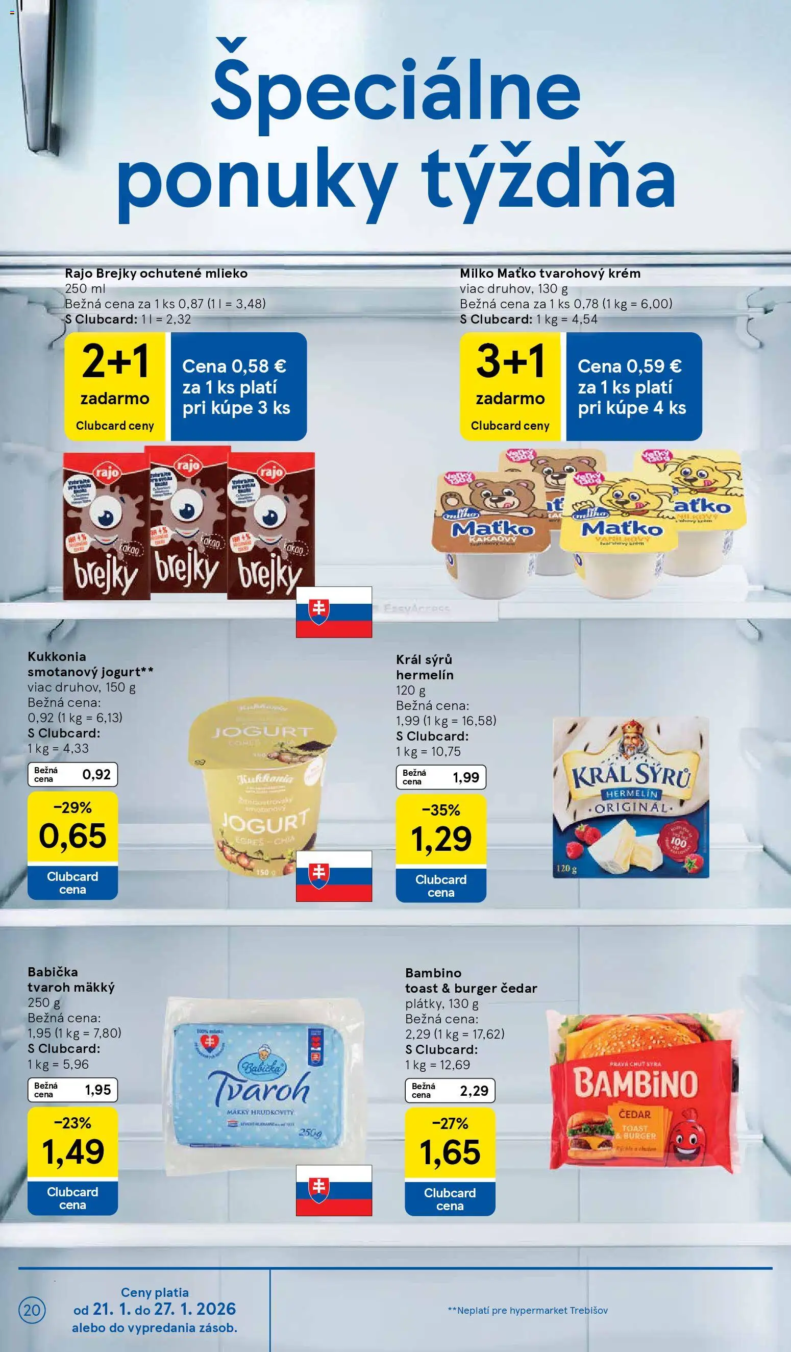 Nové Tesco akcie – leták je platný od 21.01.2026 | Strana: 20 | Produkty: Mlieko, Jogurt, Krém, Tvaroh