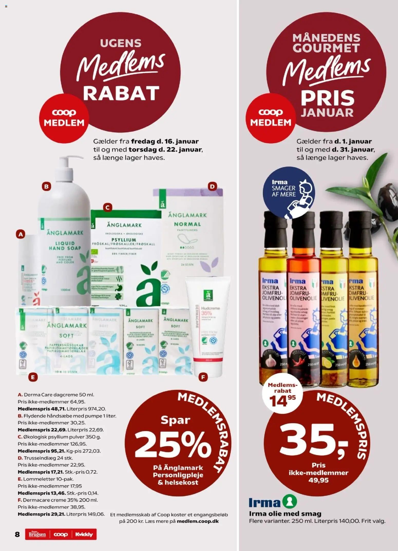 Kvickly tilbudsavis – gyldig fra 16.01.2026 | Side: 8 | Produkter: Olie, Creme, Olivenolie