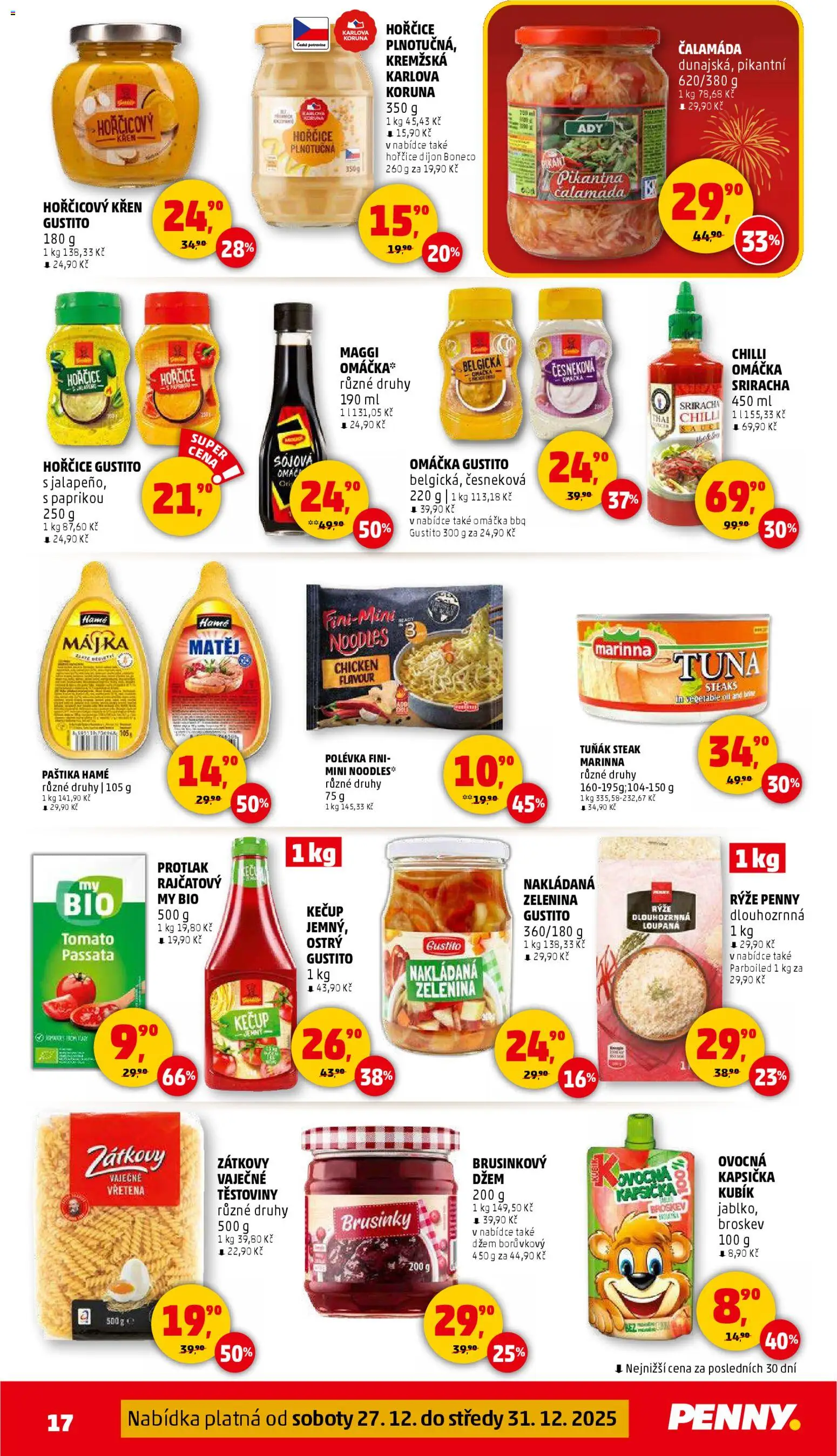 Penny Market leták - Čtvrtečník od 27.12.2025 | Strana: 17 | Produkty: Těstoviny, Passata, Sójová omáčka, Brusinky
