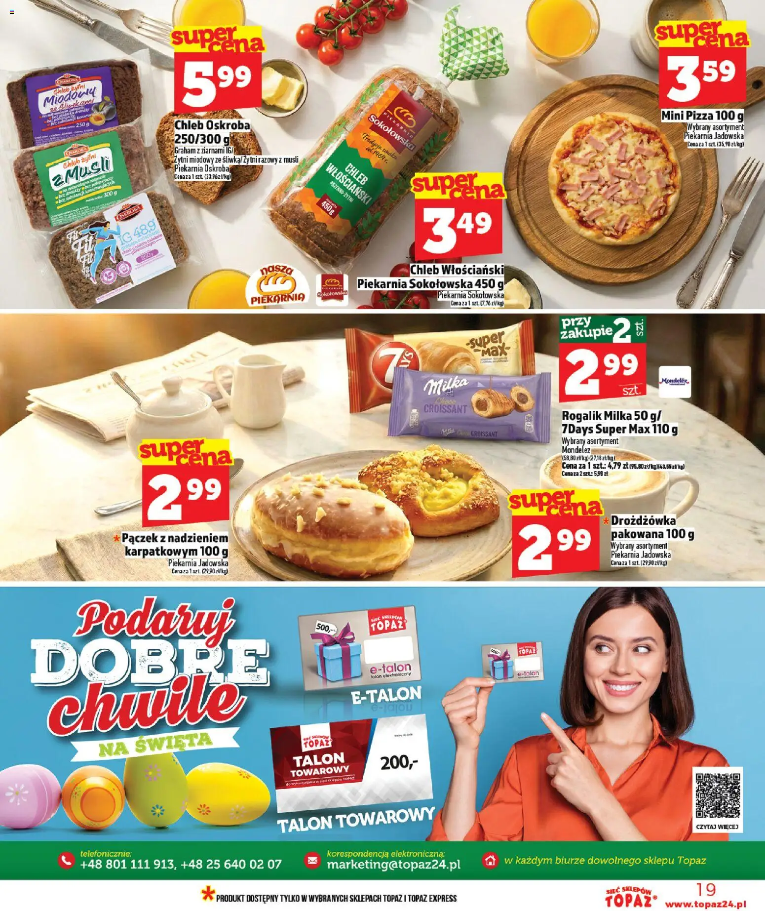 Topaz gazetka od 12.03.2026 | Strona: 19 | Produkty: Piekarnia, Mini pizza, Milka, Musli