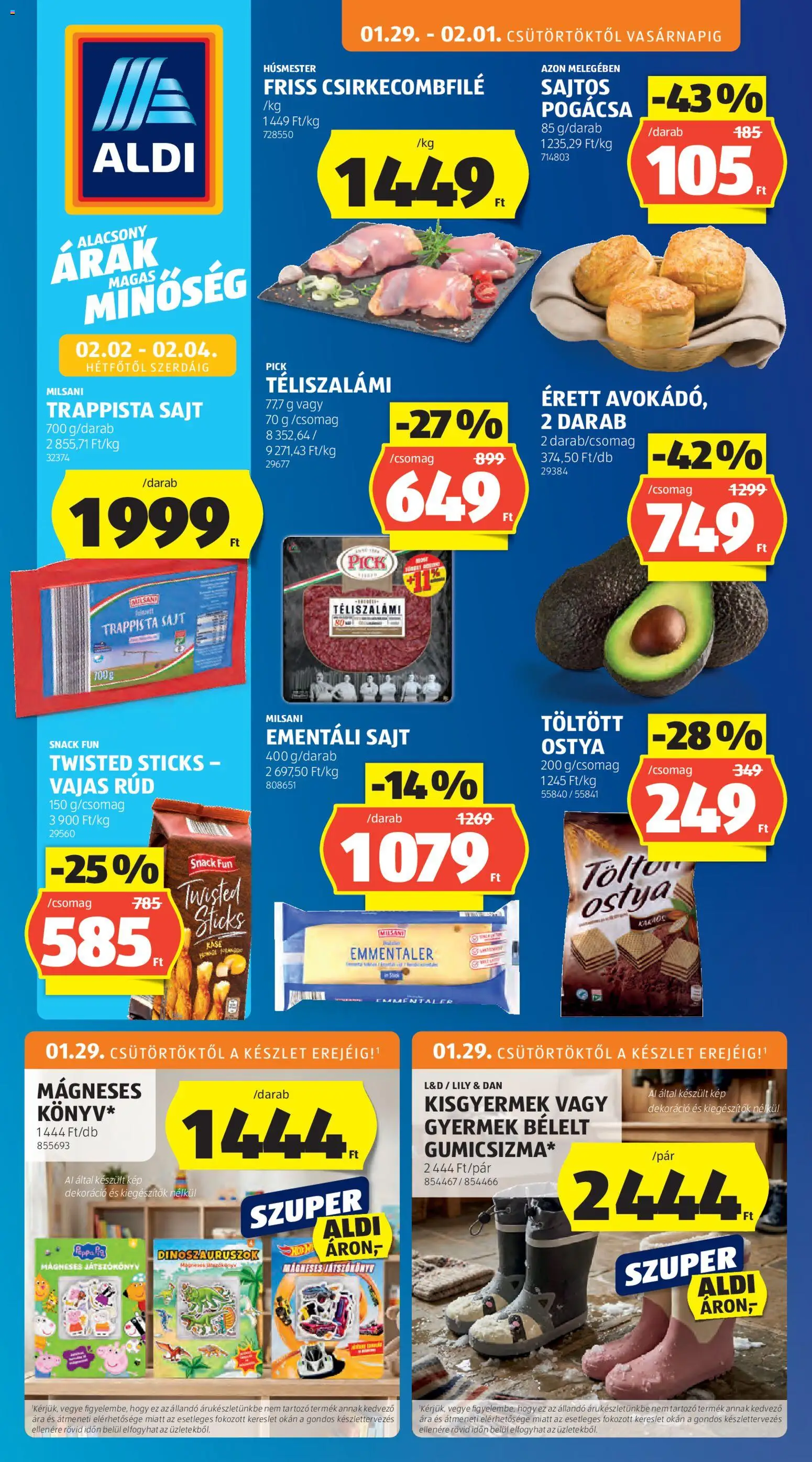 Aldi akciós ujság - amely érvényes a következő dátumtól: 29.01.2026 | Oldal: 1 | Termékek: Pick, Ementáli sajt, Sajt, Dekoráció