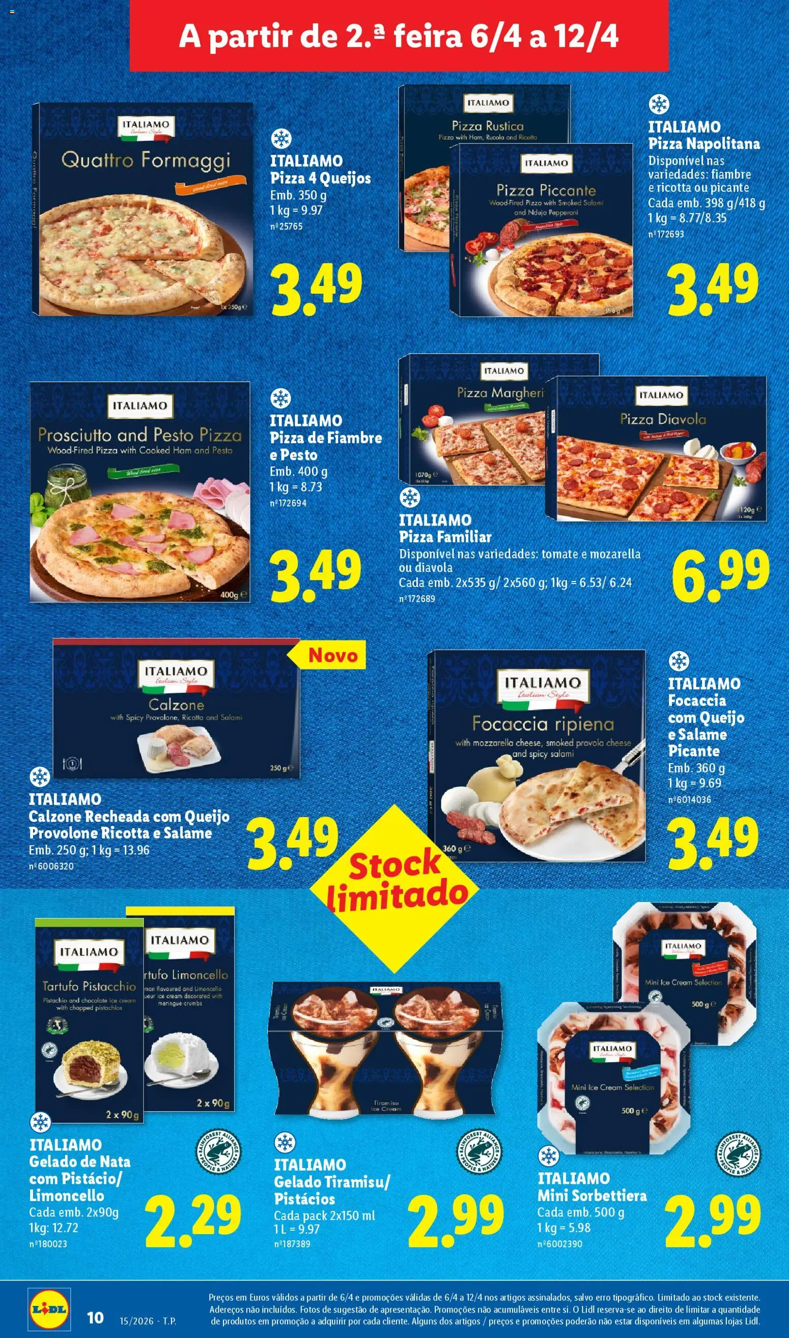 Lidl folheto │ válido de 06.04.2026 | Página: 10 | Produtos: Limoncello, Chocolate, Salame, Pizza