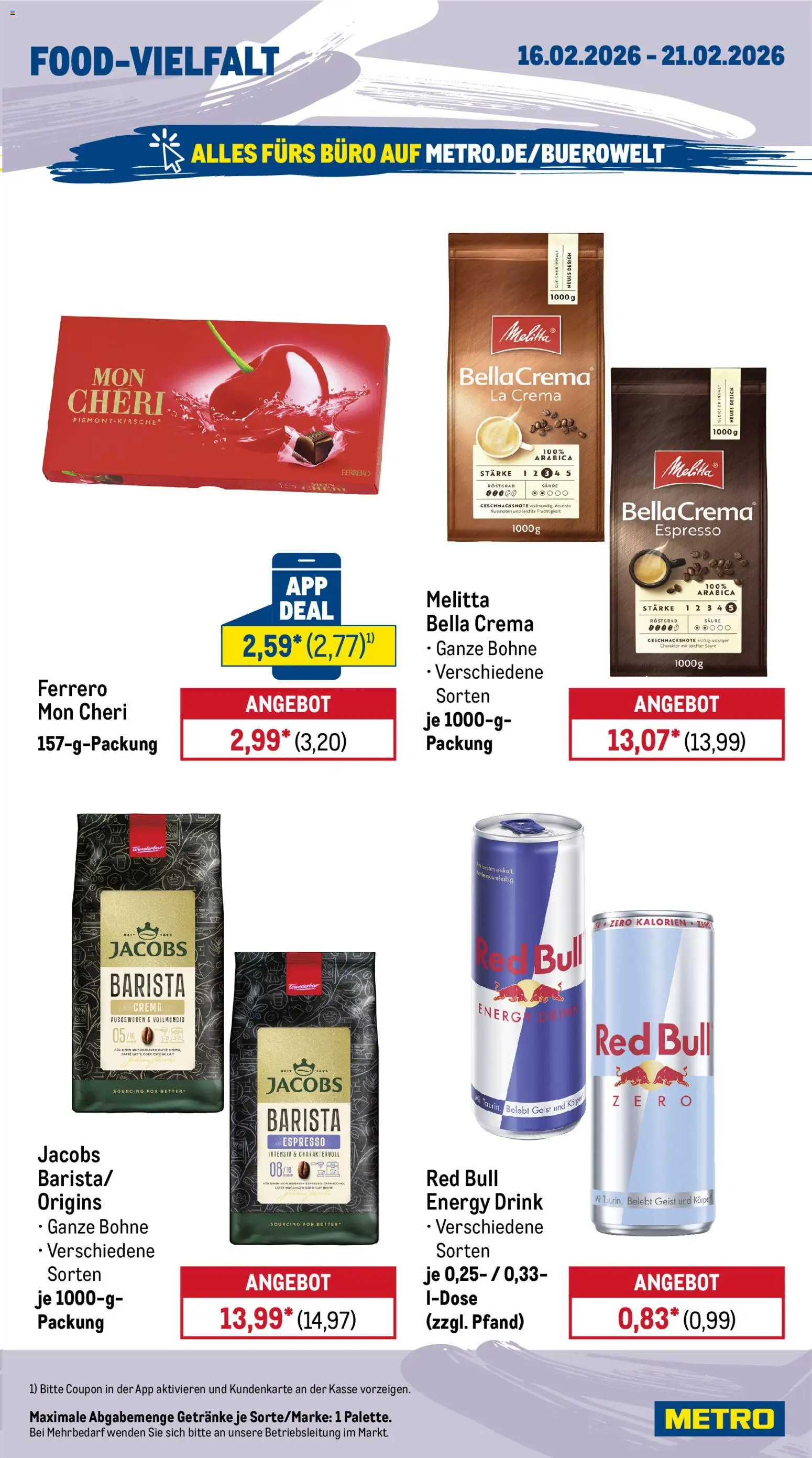 Metro Prospekt 	 – gültig ab 16.02.2026 | Seite: 13 | Produkte: Melitta, Red bull, Energy, Mon cheri
